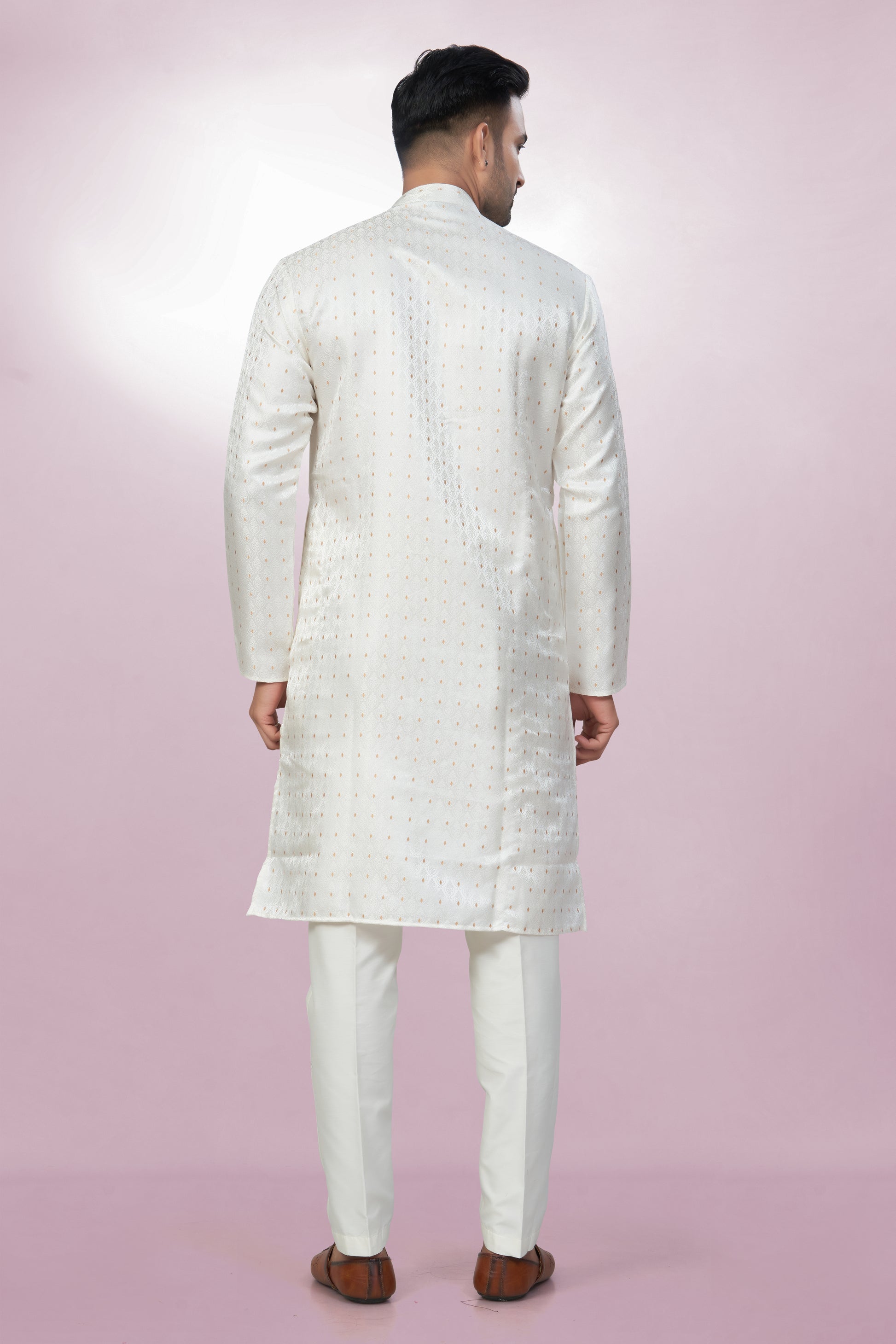 Self Design White Silk Kurta For Men | Silk/ Self- Woven Work