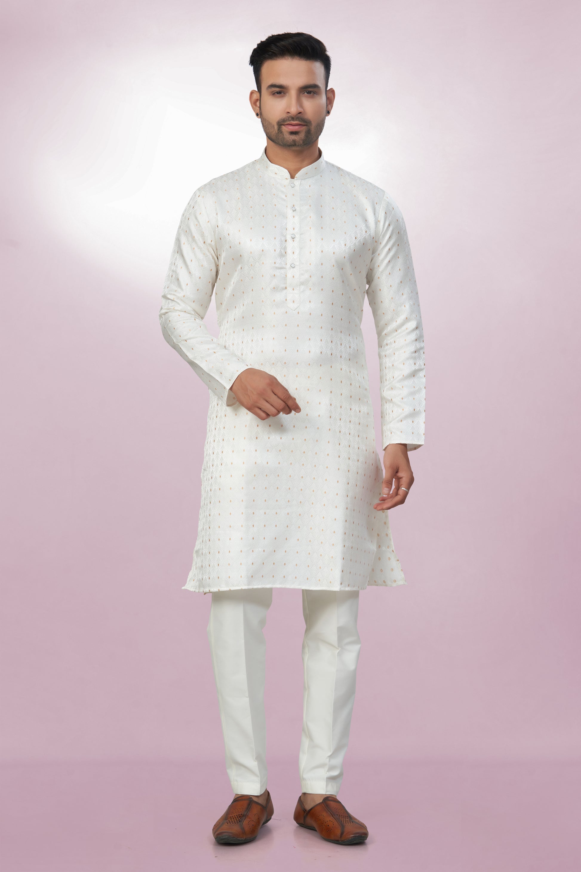Self Design White Silk Kurta For Men | Silk/ Self- Woven Work