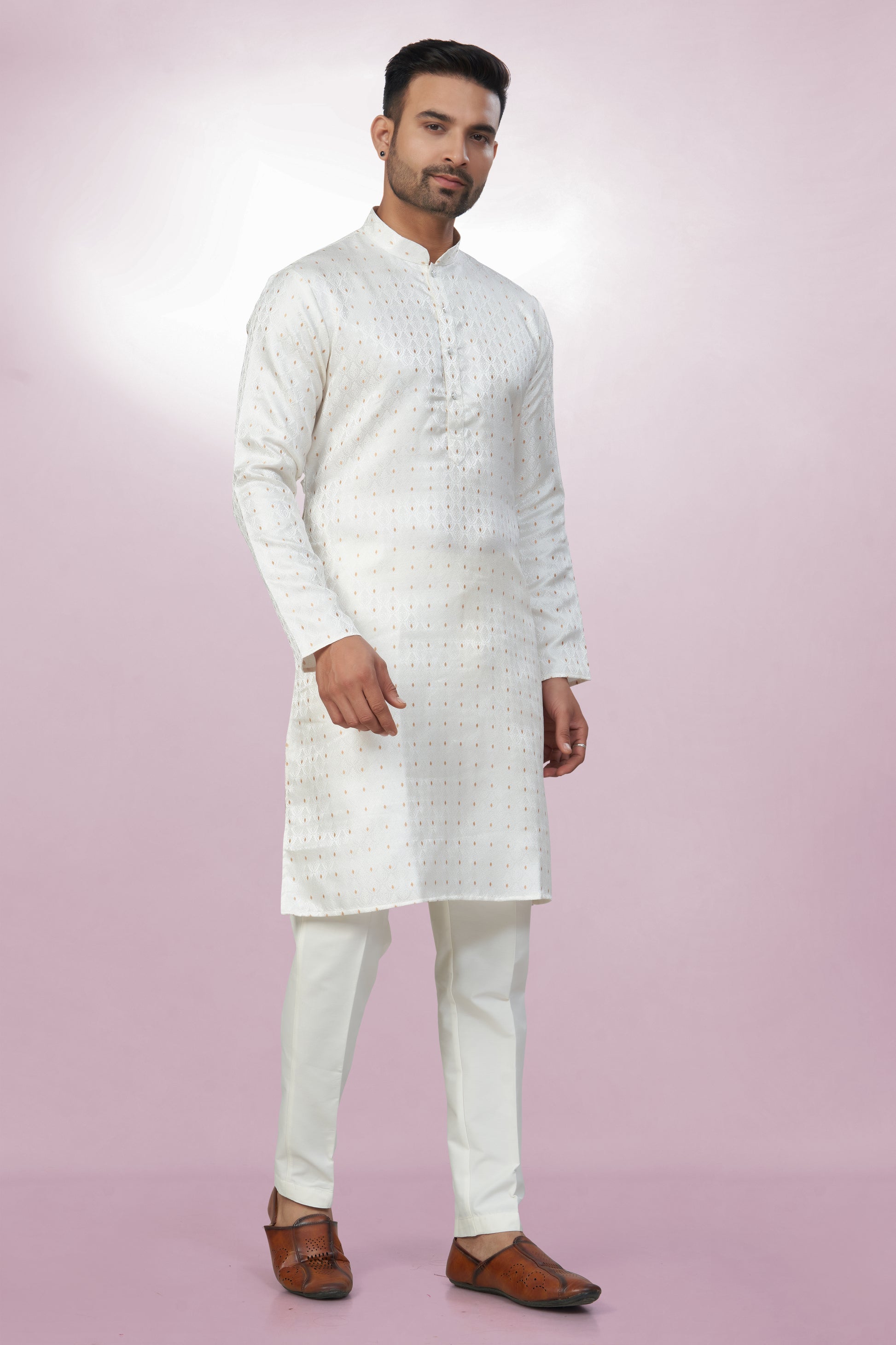 Self Design White Silk Kurta For Men | Silk/ Self- Woven Work