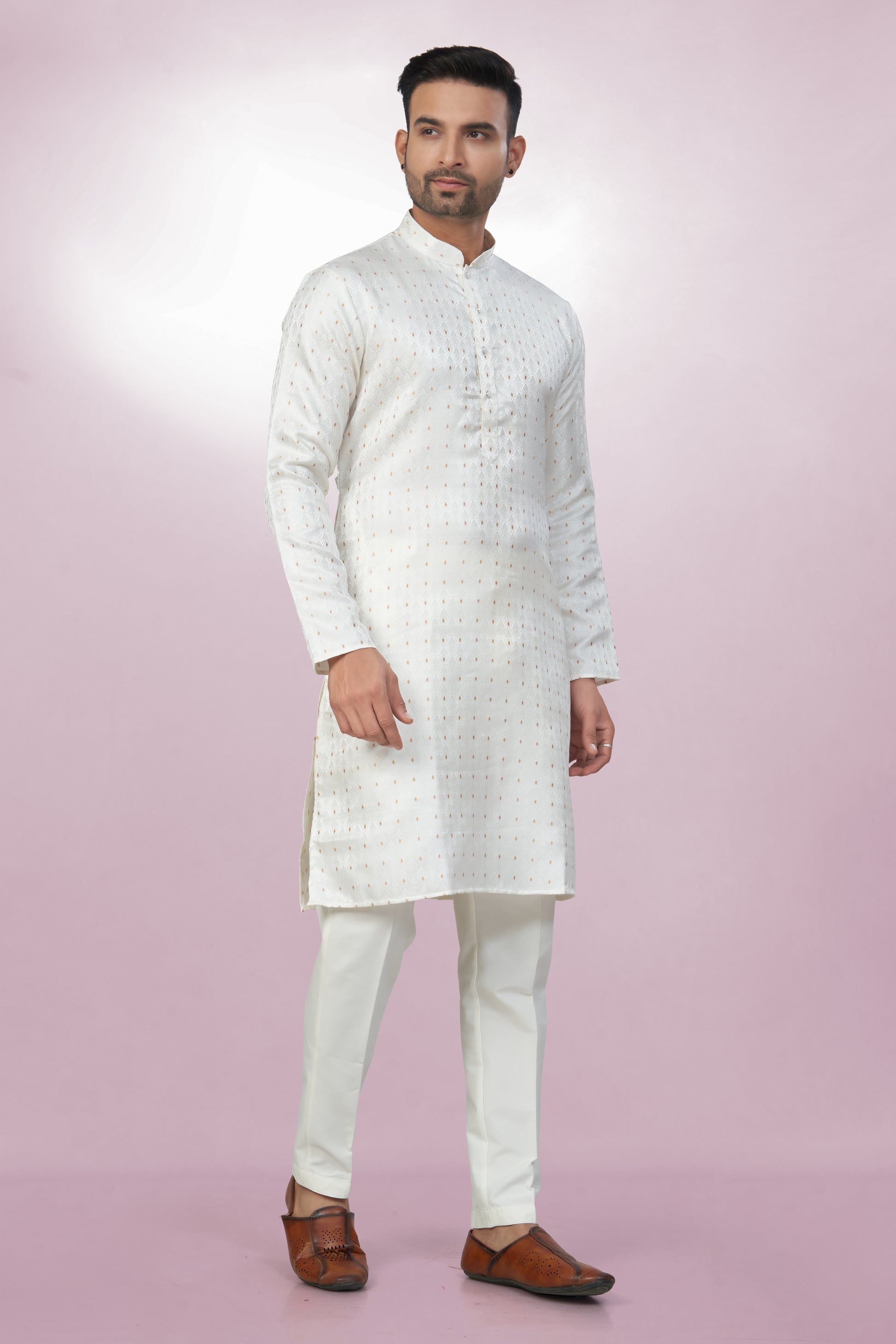 Self Design White Silk Kurta For Men | Silk/ Self- Woven Work