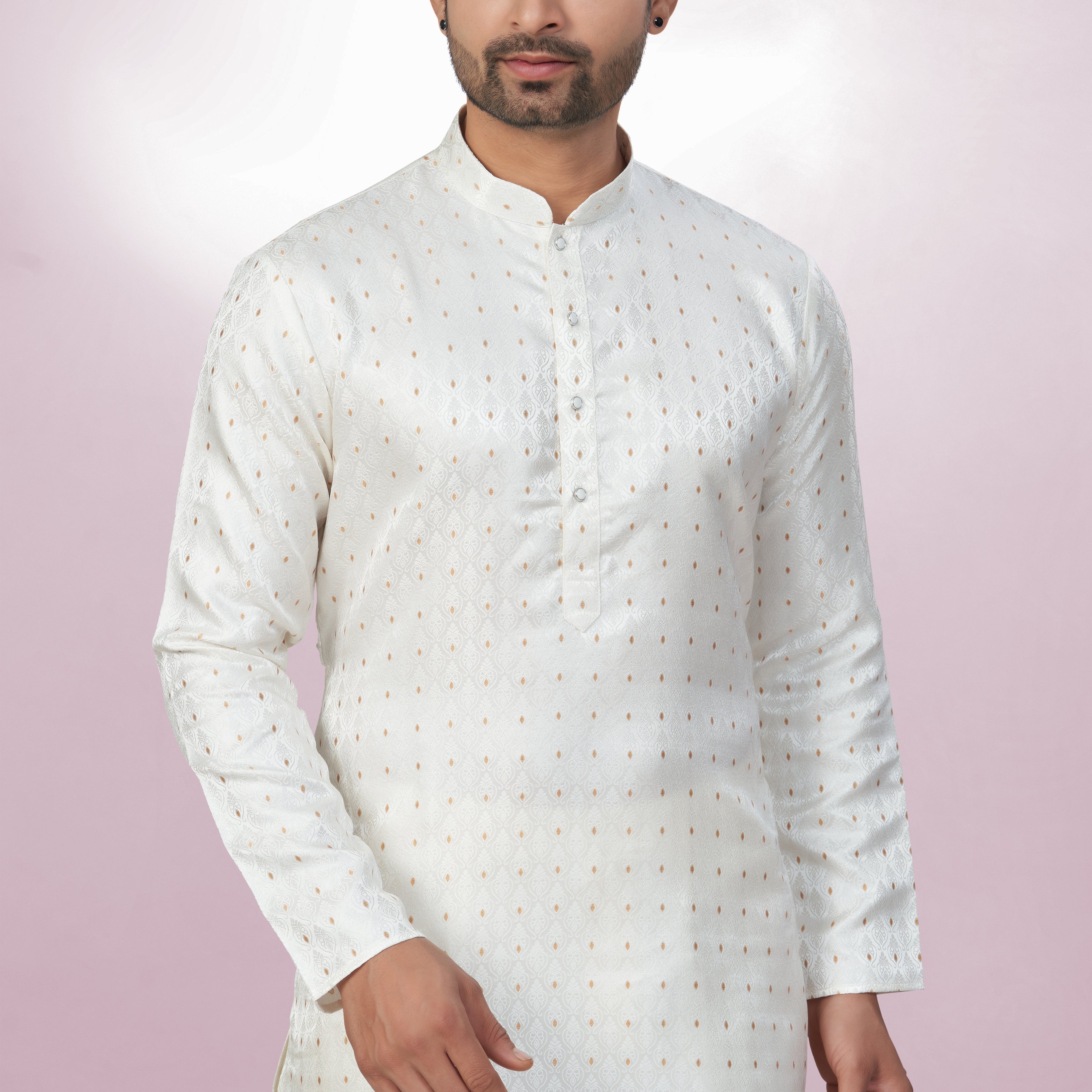 Self Design White Silk Kurta For Men | Silk/ Self- Woven Work