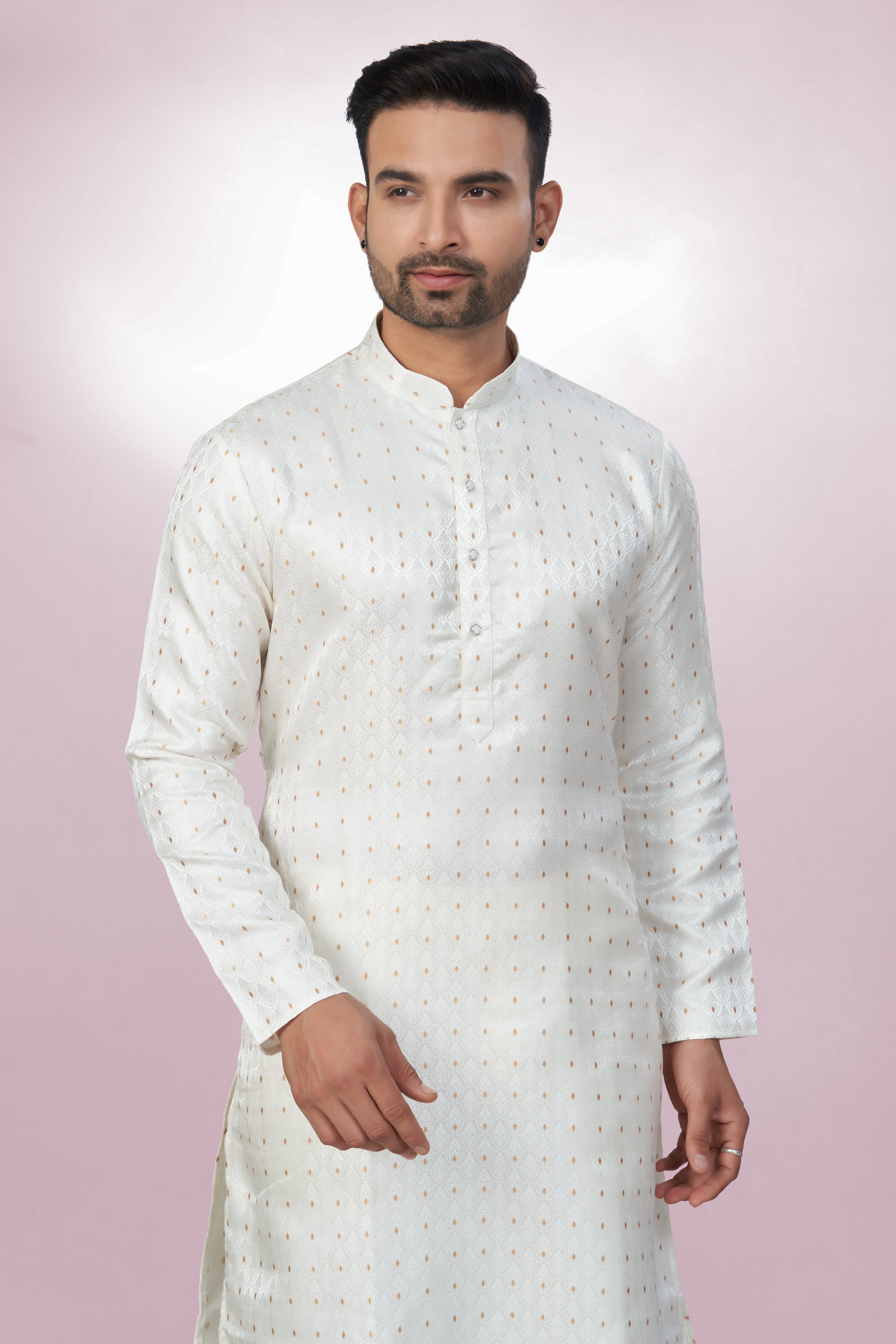 Self Design White Silk Kurta For Men | Silk/ Self- Woven Work