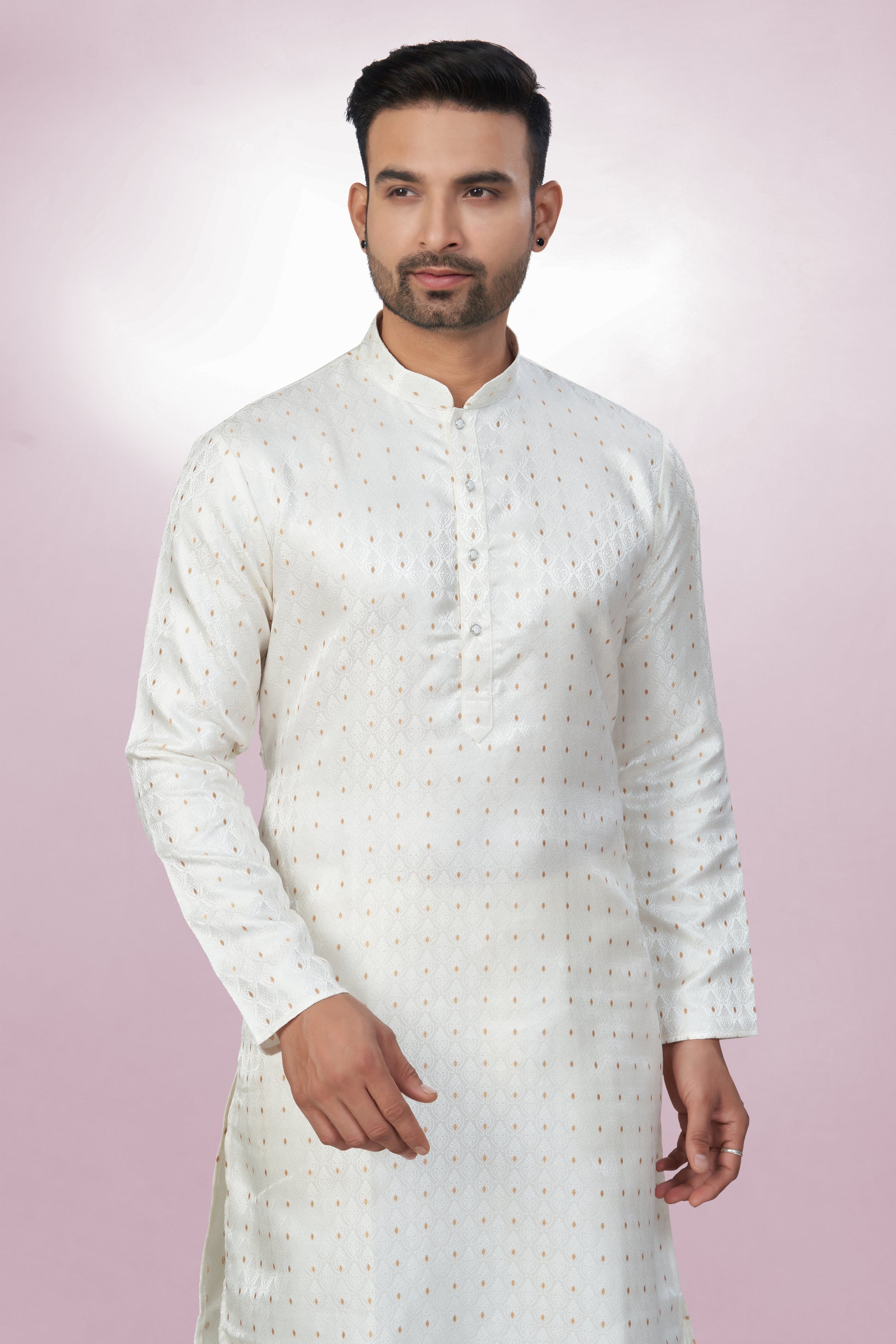Self Design White Silk Kurta For Men | Silk/ Self- Woven Work