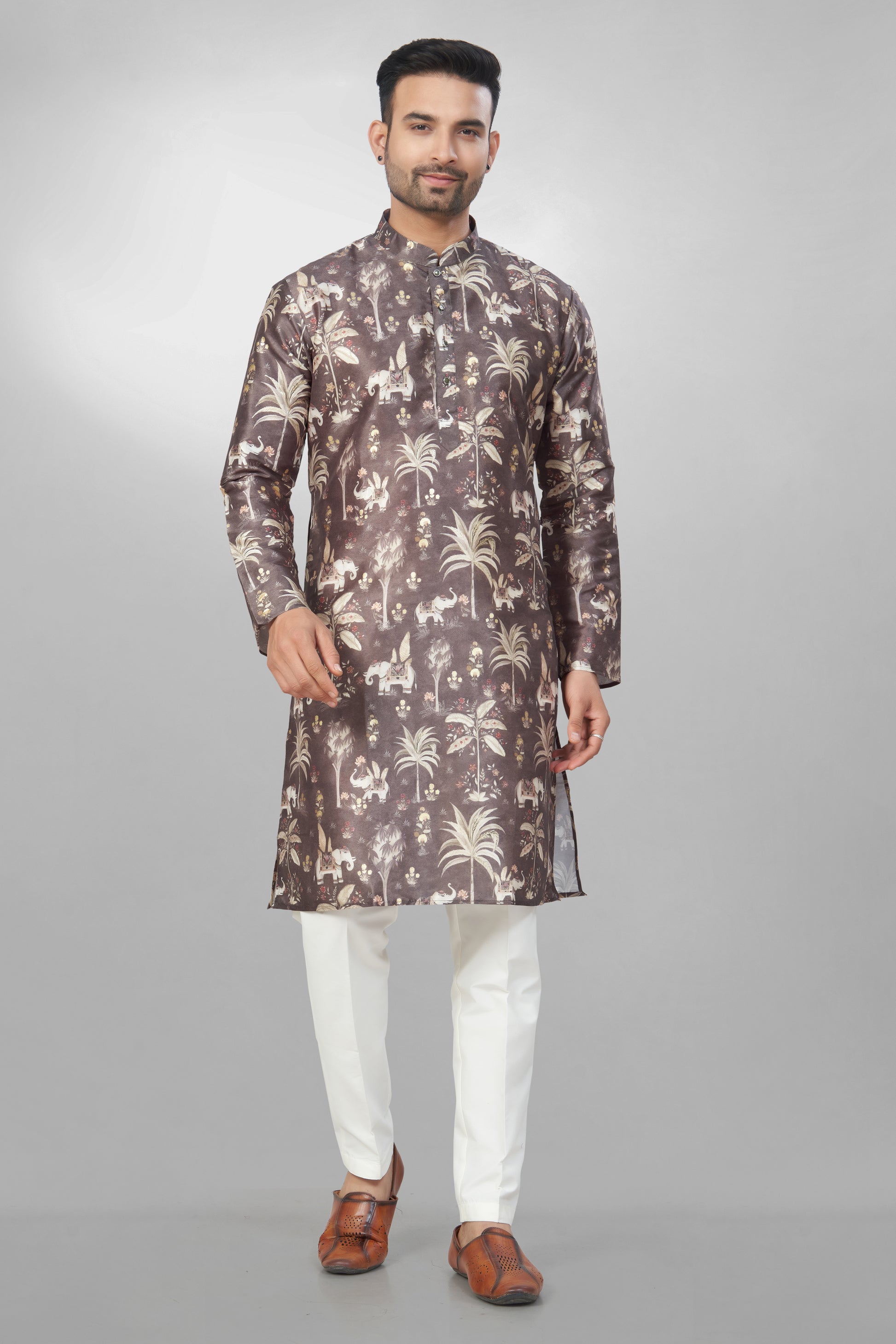 Classic Earthy Tone Silk Printed Kurta