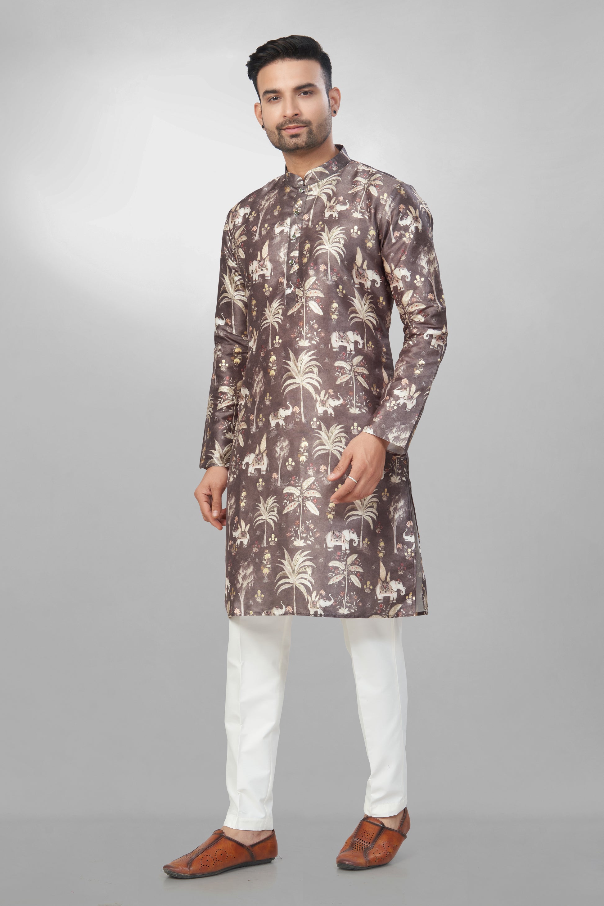 Classic Earthy Tone Silk Printed Kurta