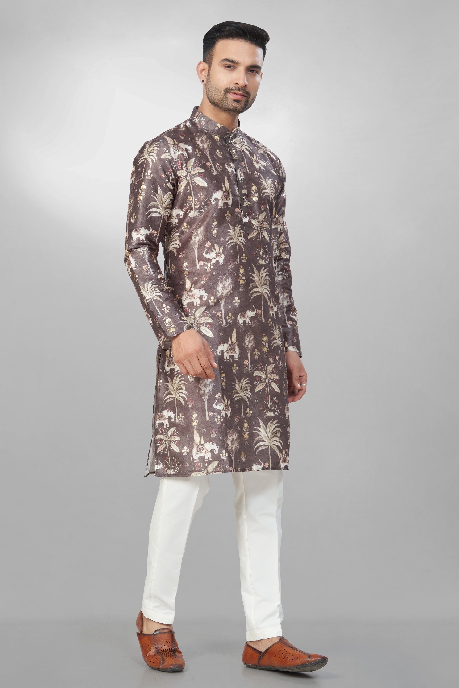 Classic Earthy Tone Silk Printed Kurta