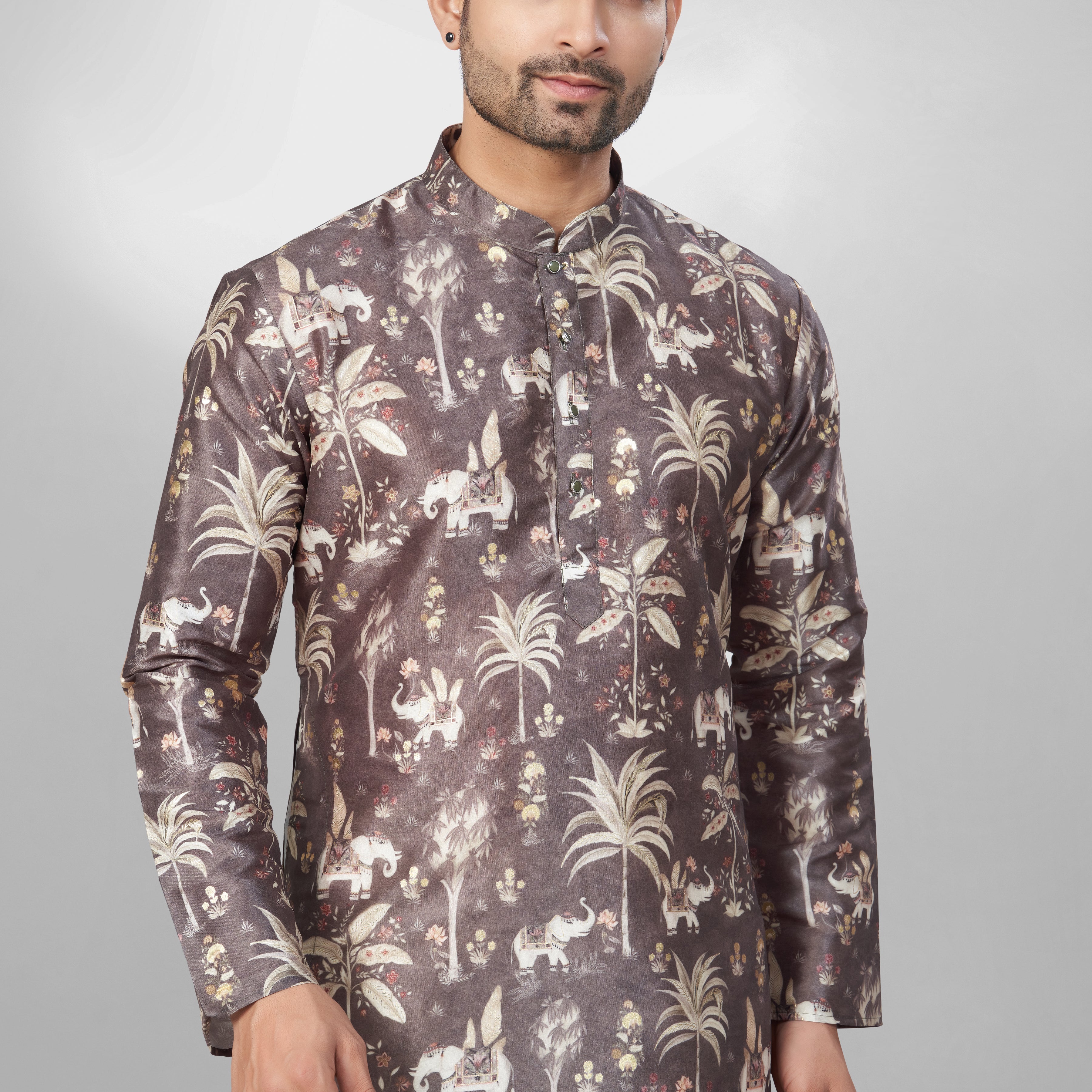 Classic Earthy Tone Silk Printed Kurta
