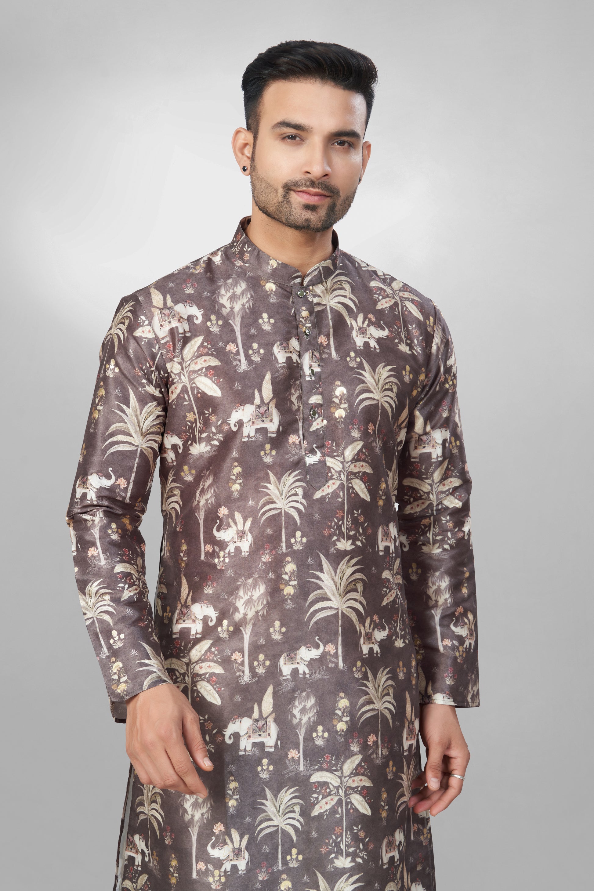 Classic Earthy Tone Silk Printed Kurta