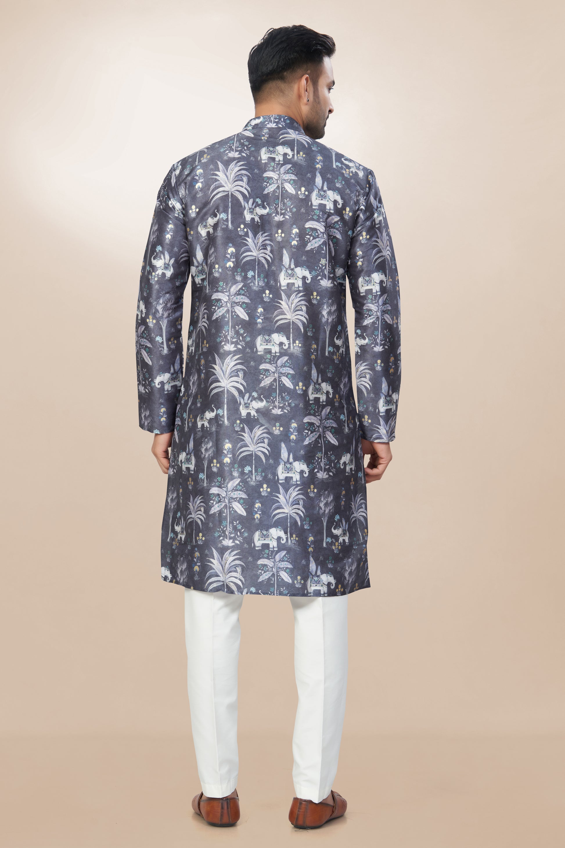 Classic Mandarin Silk Printed Kurta