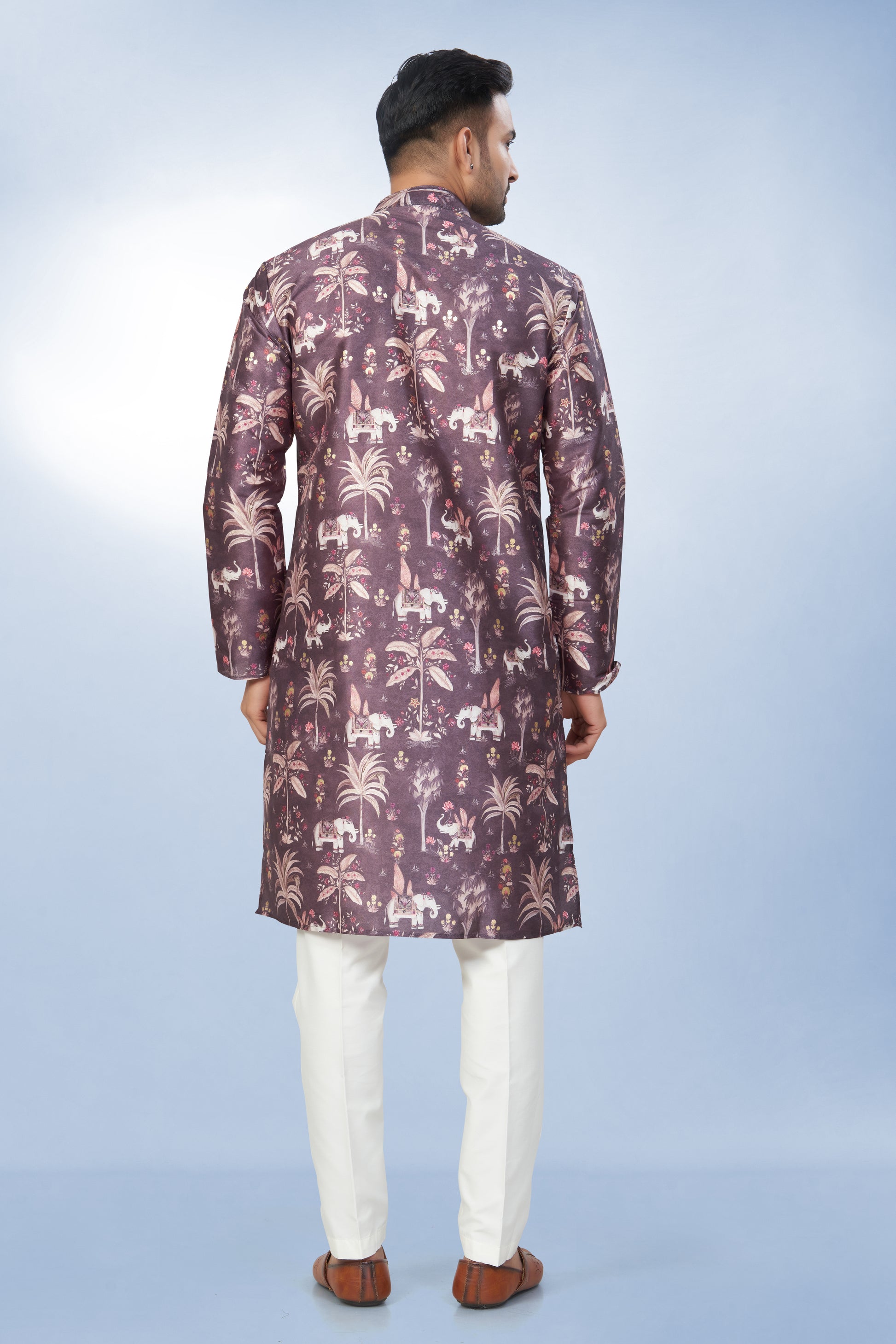 Classic Regal Plum Printed Silk Kurta