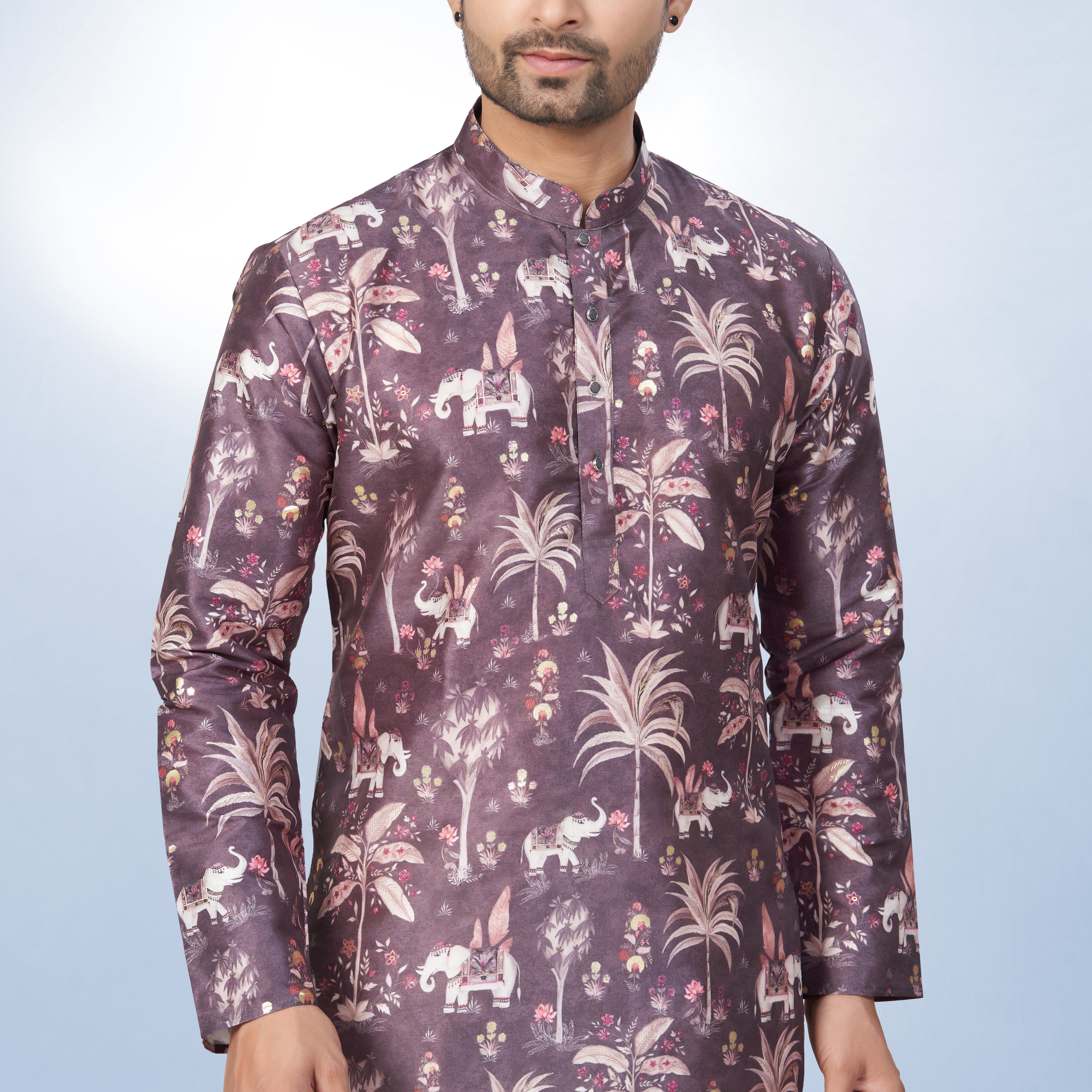 Classic Regal Plum Printed Silk Kurta