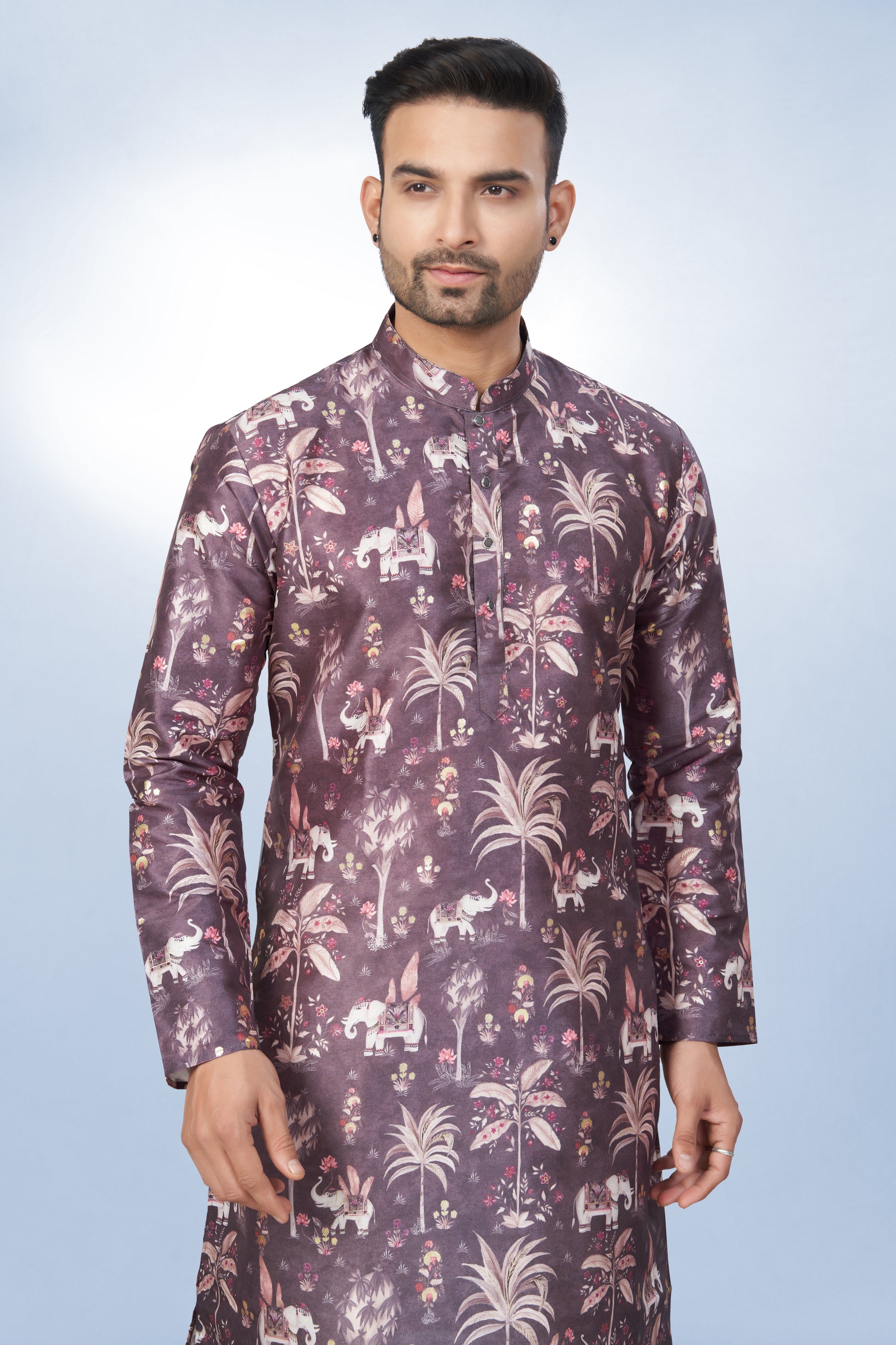 Classic Regal Plum Printed Silk Kurta