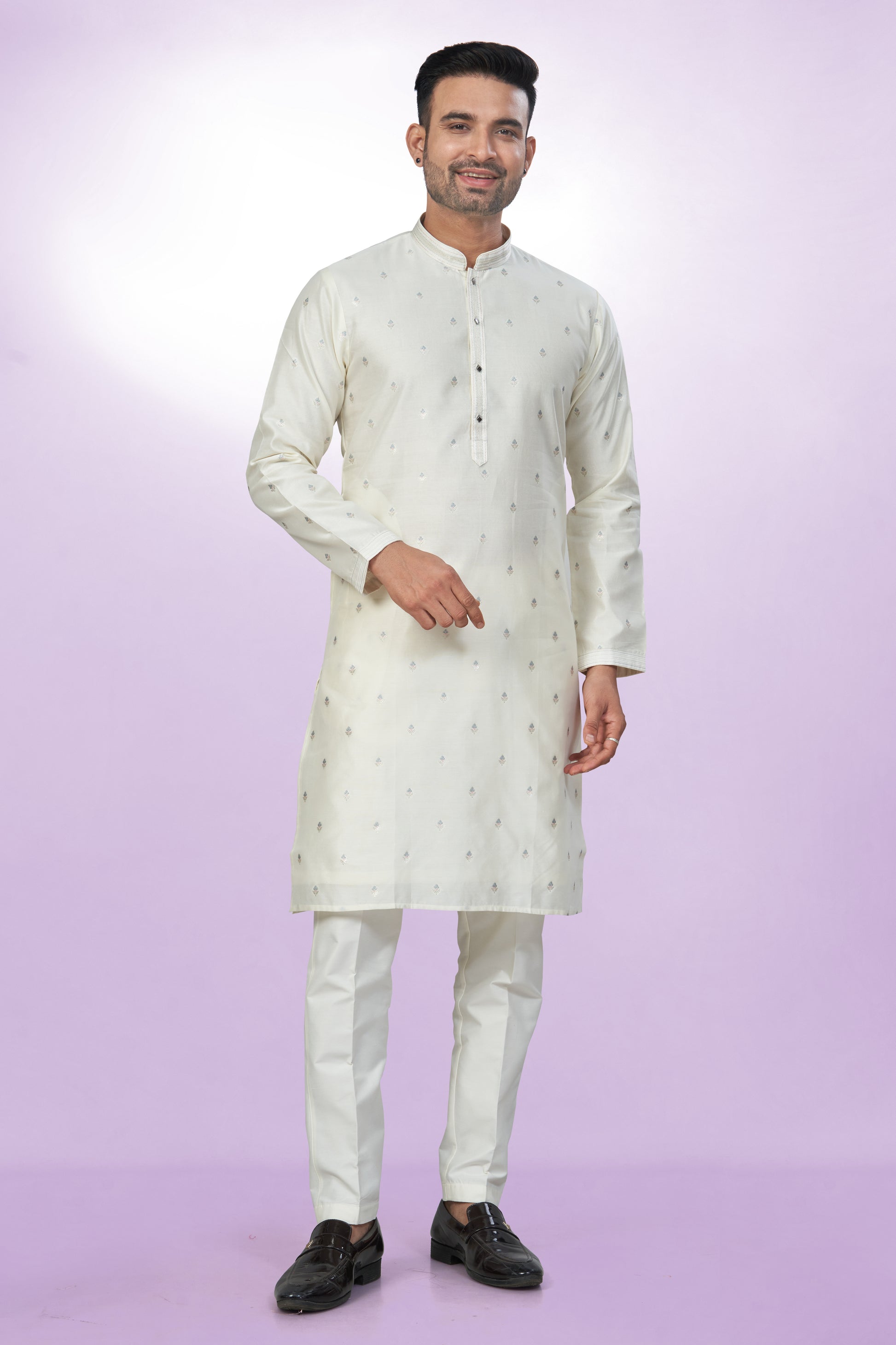 Alluring Off-White Cotton Silk Kurta