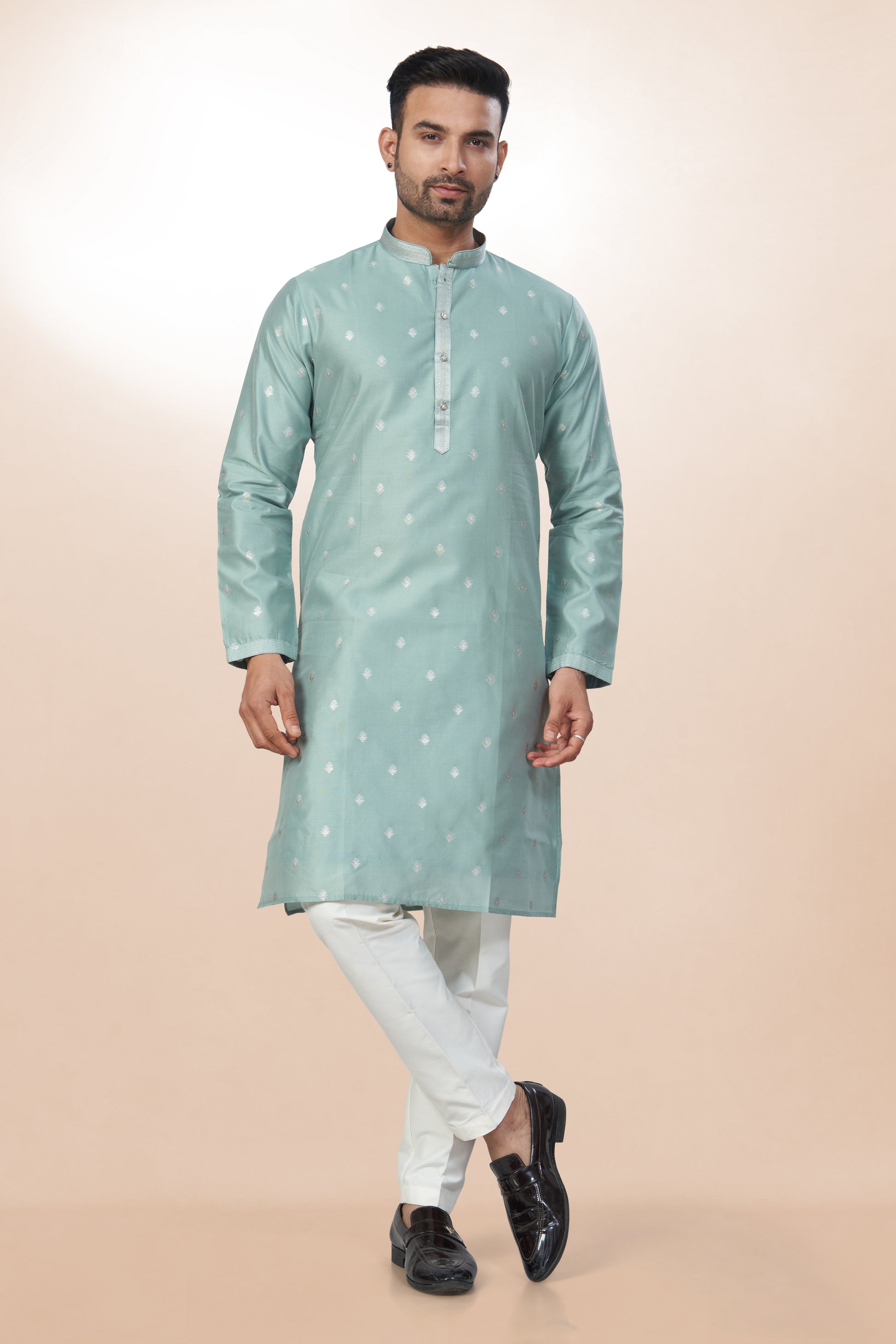 Elegant Mint Green Kurta - Cotton Silk