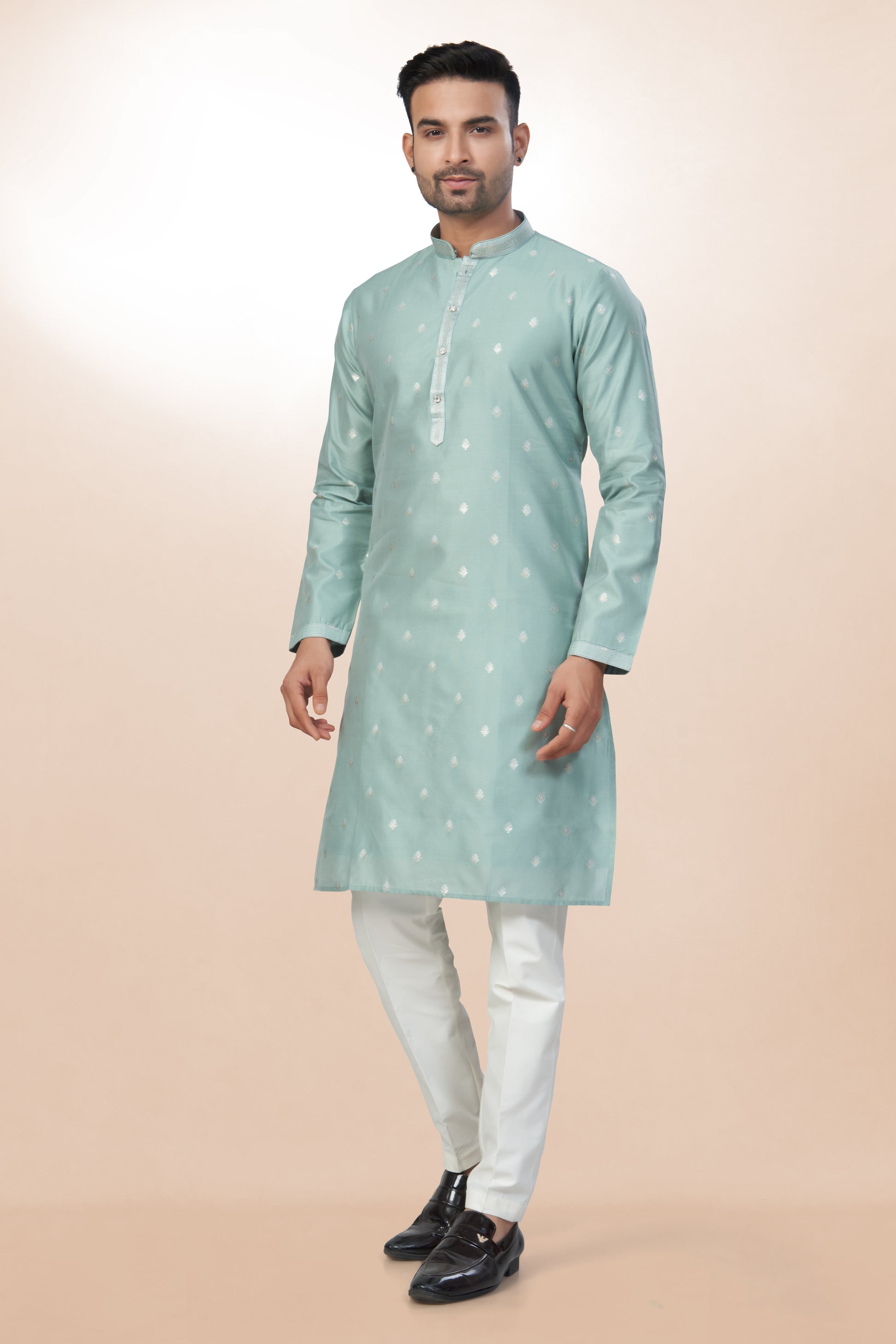 Elegant Mint Green Kurta - Cotton Silk