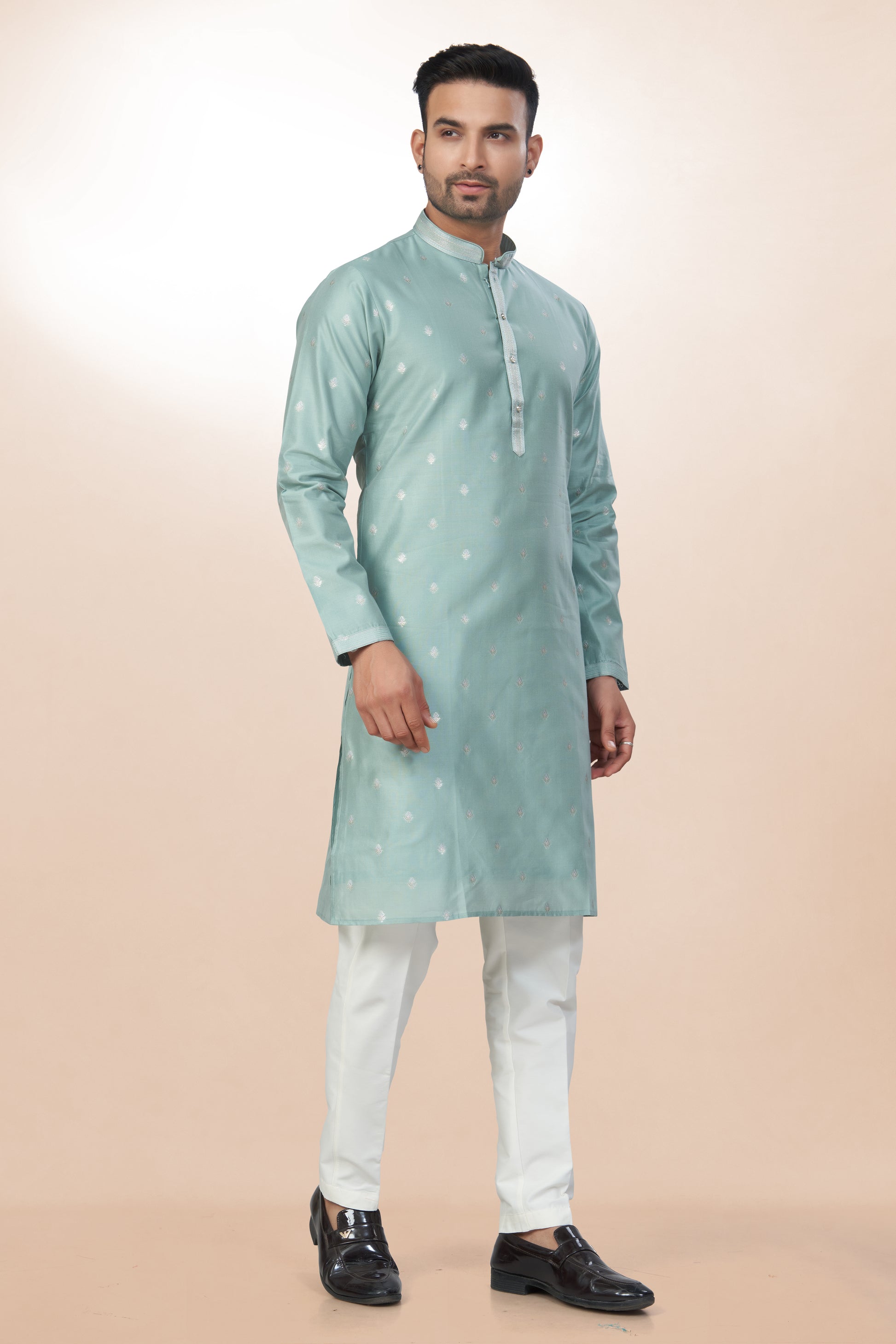 Elegant Mint Green Kurta - Cotton Silk