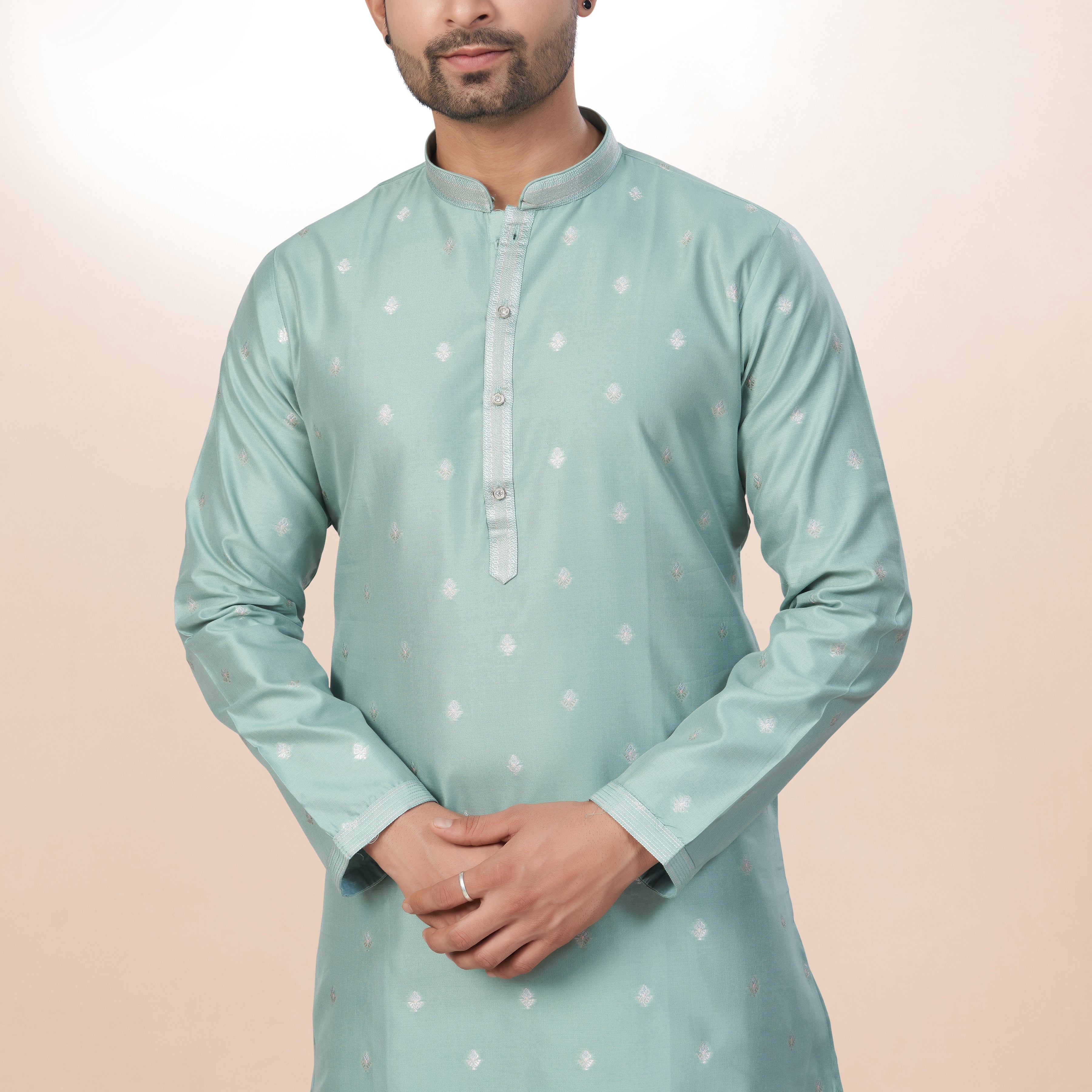 Elegant Mint Green Kurta - Cotton Silk