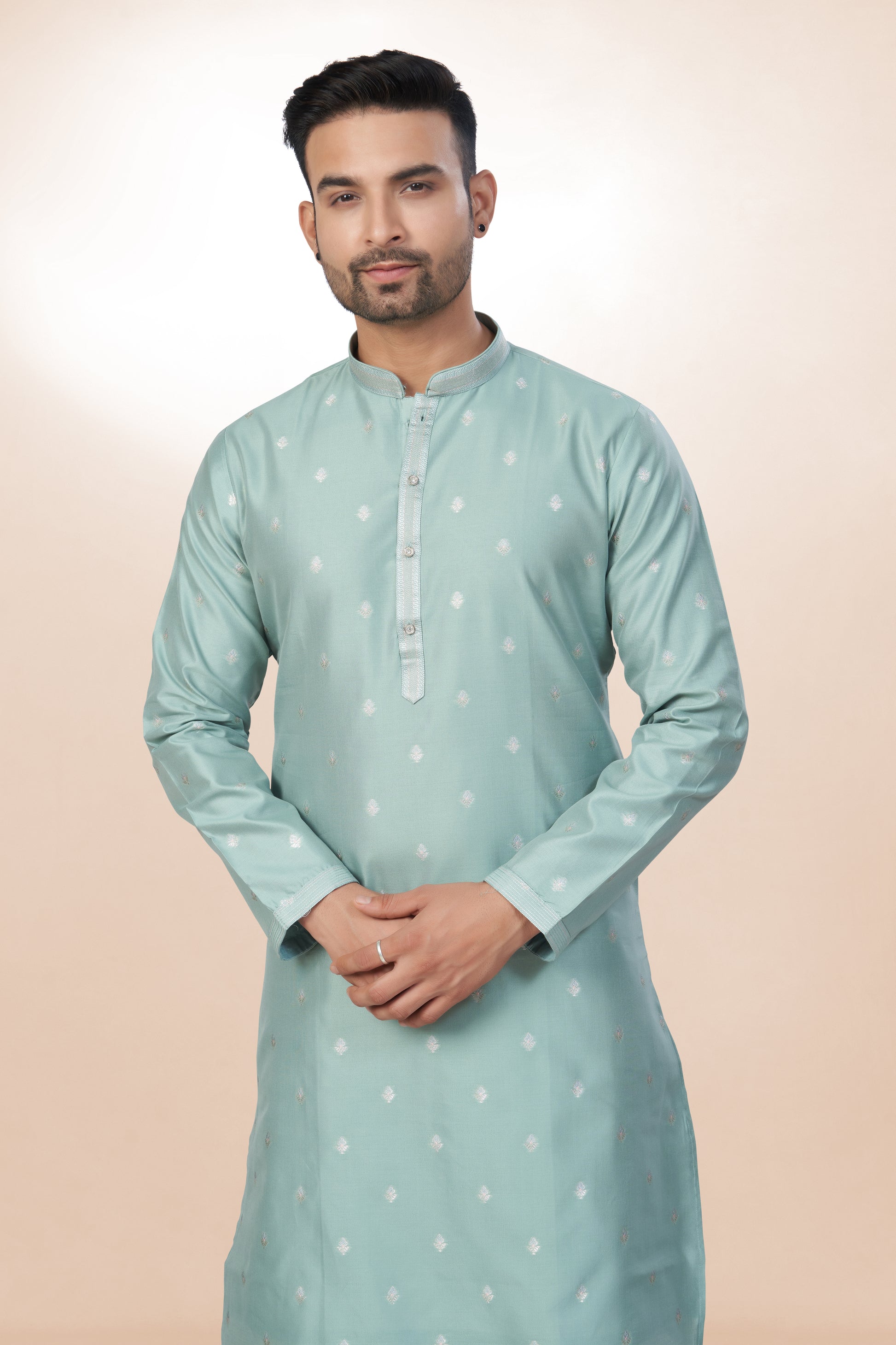 Elegant Mint Green Kurta - Cotton Silk
