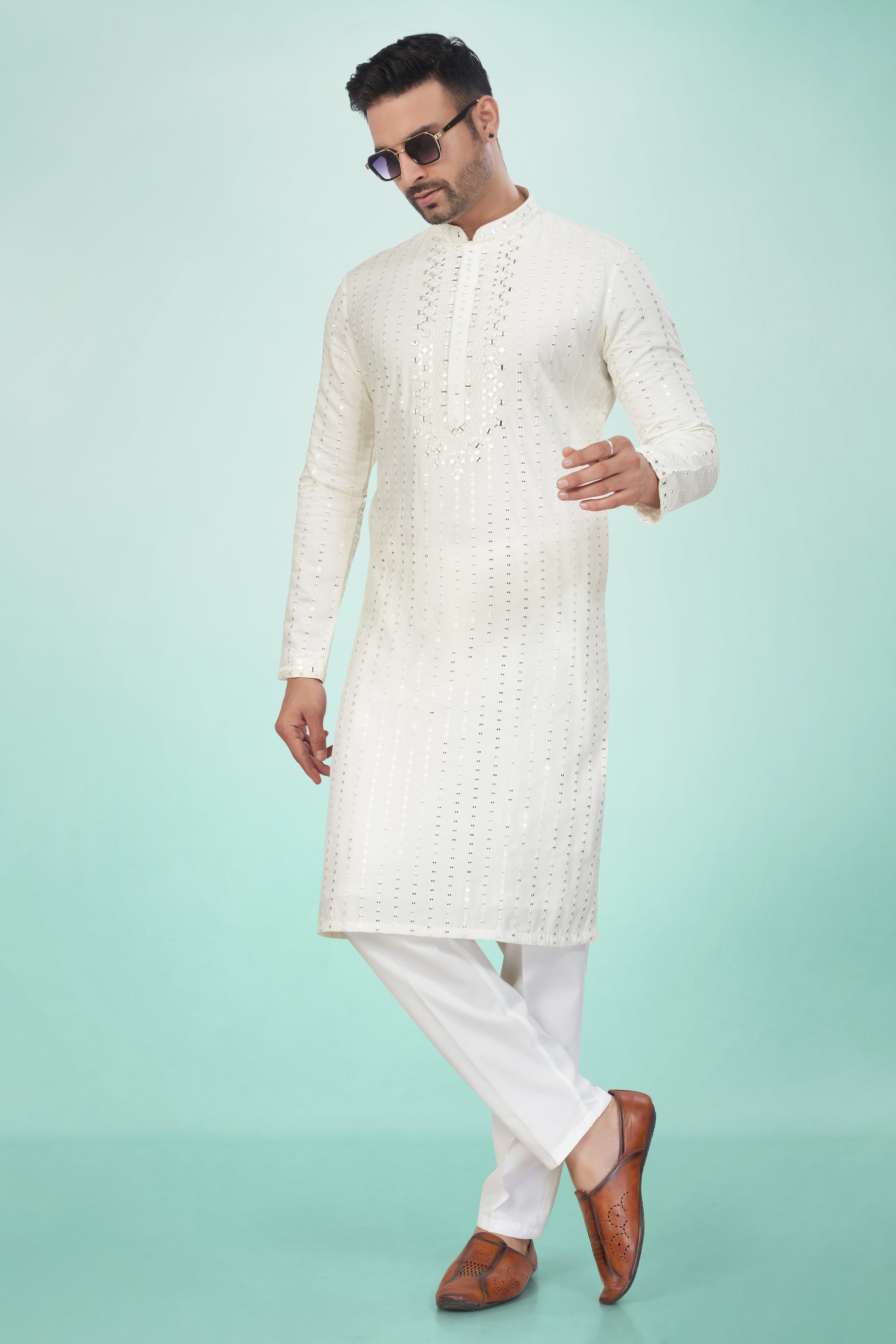 Ivory Glaze Mirror Work Kurta Set