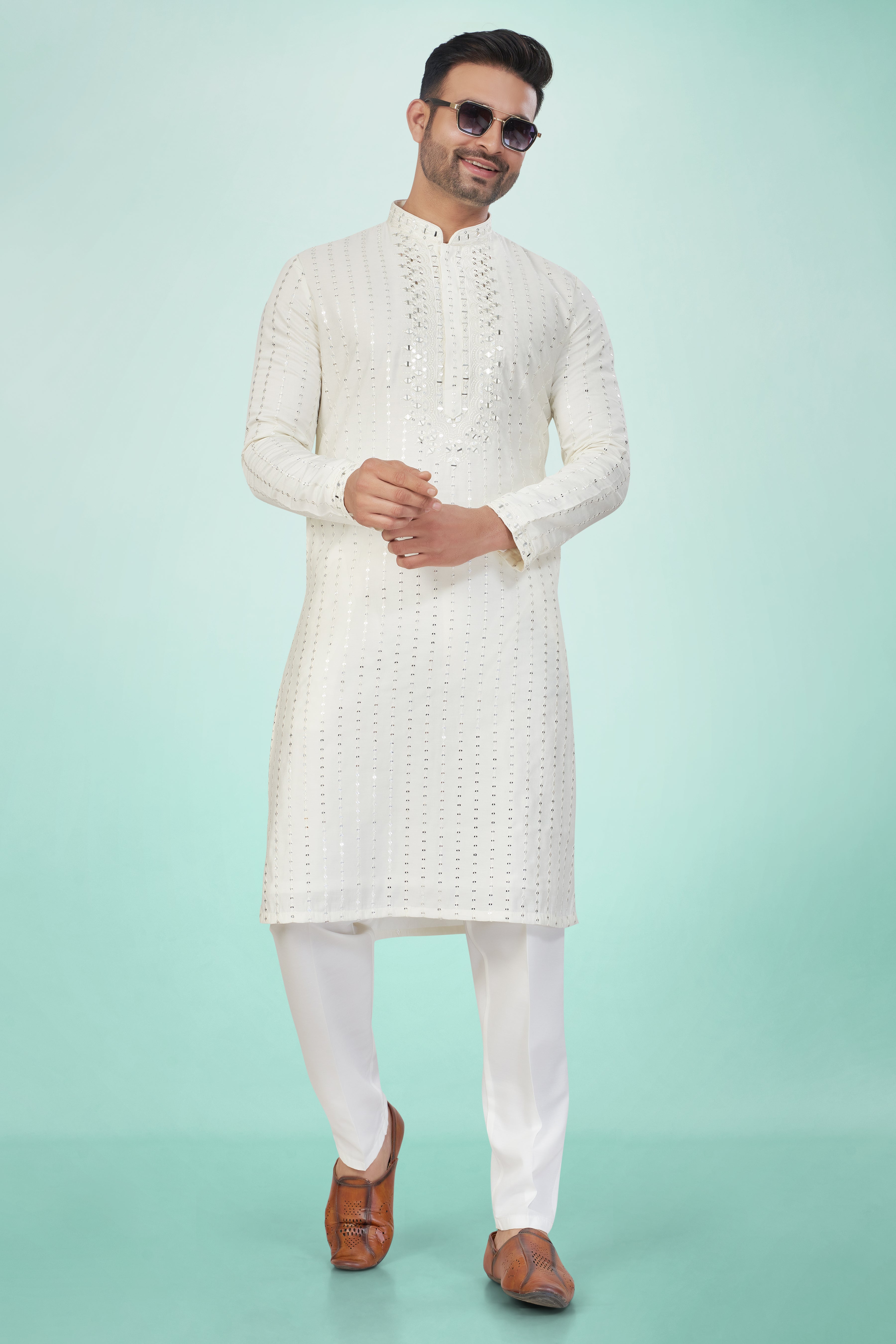 Ivory Glaze Mirror Work Kurta Set