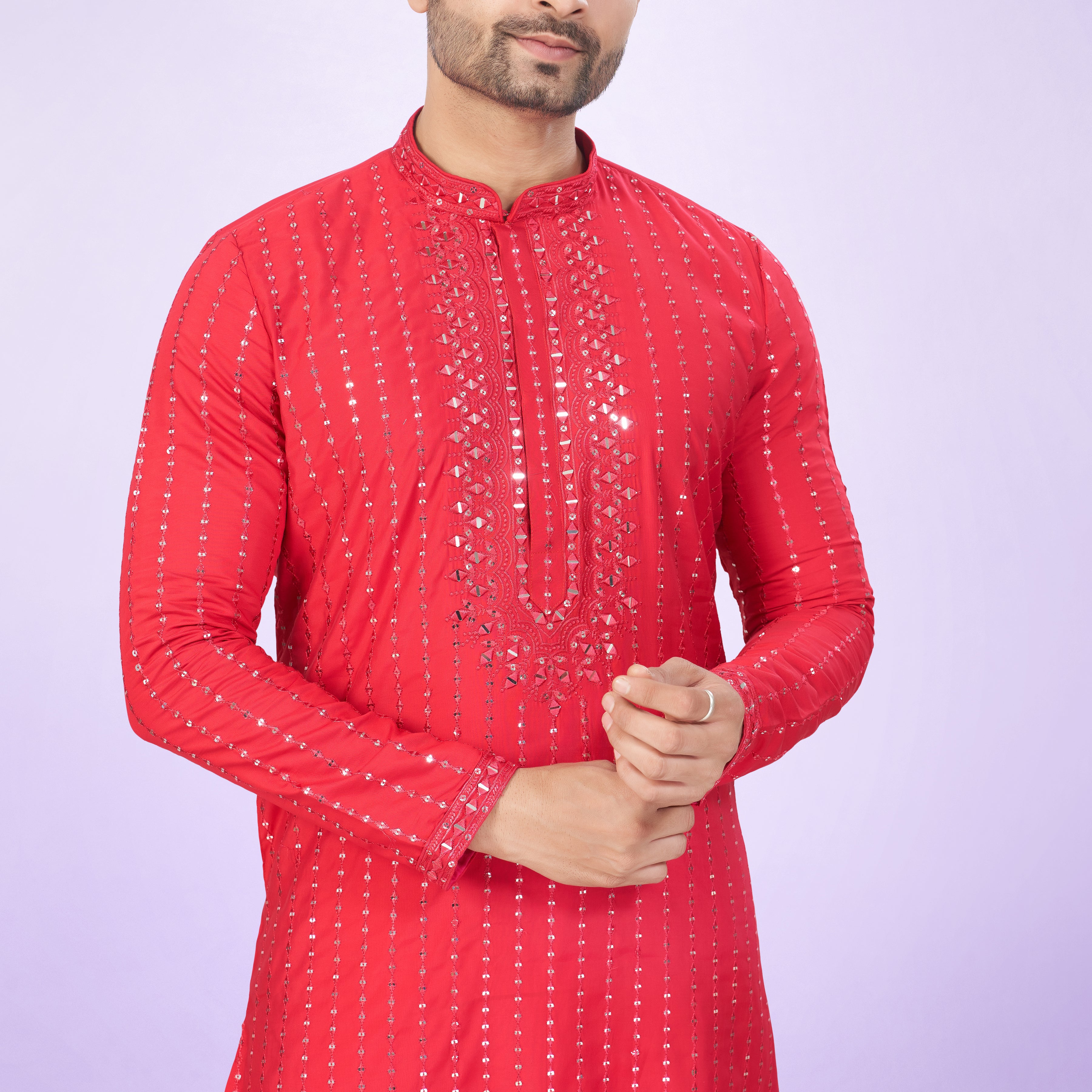 Dazzling Red Mirror Work Kurta Set