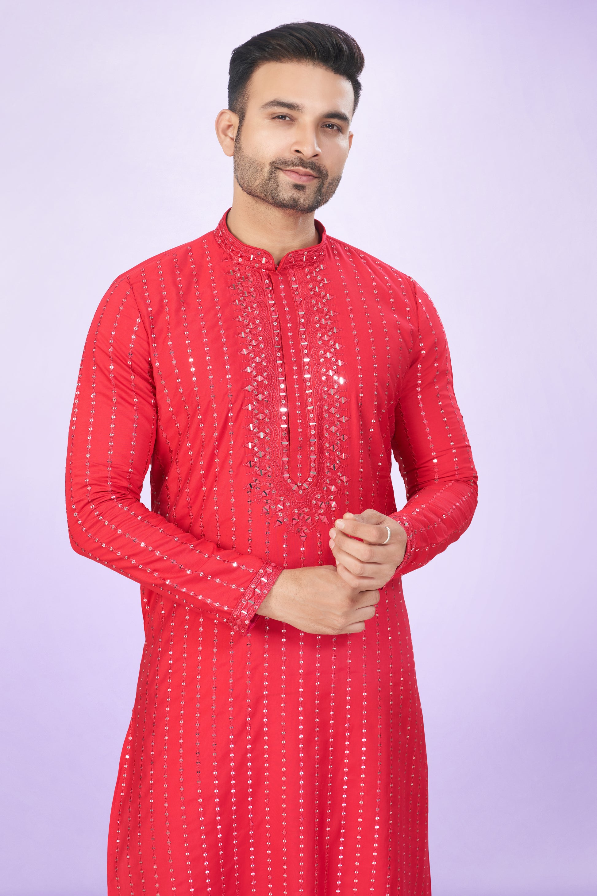 Dazzling Red Mirror Work Kurta Set