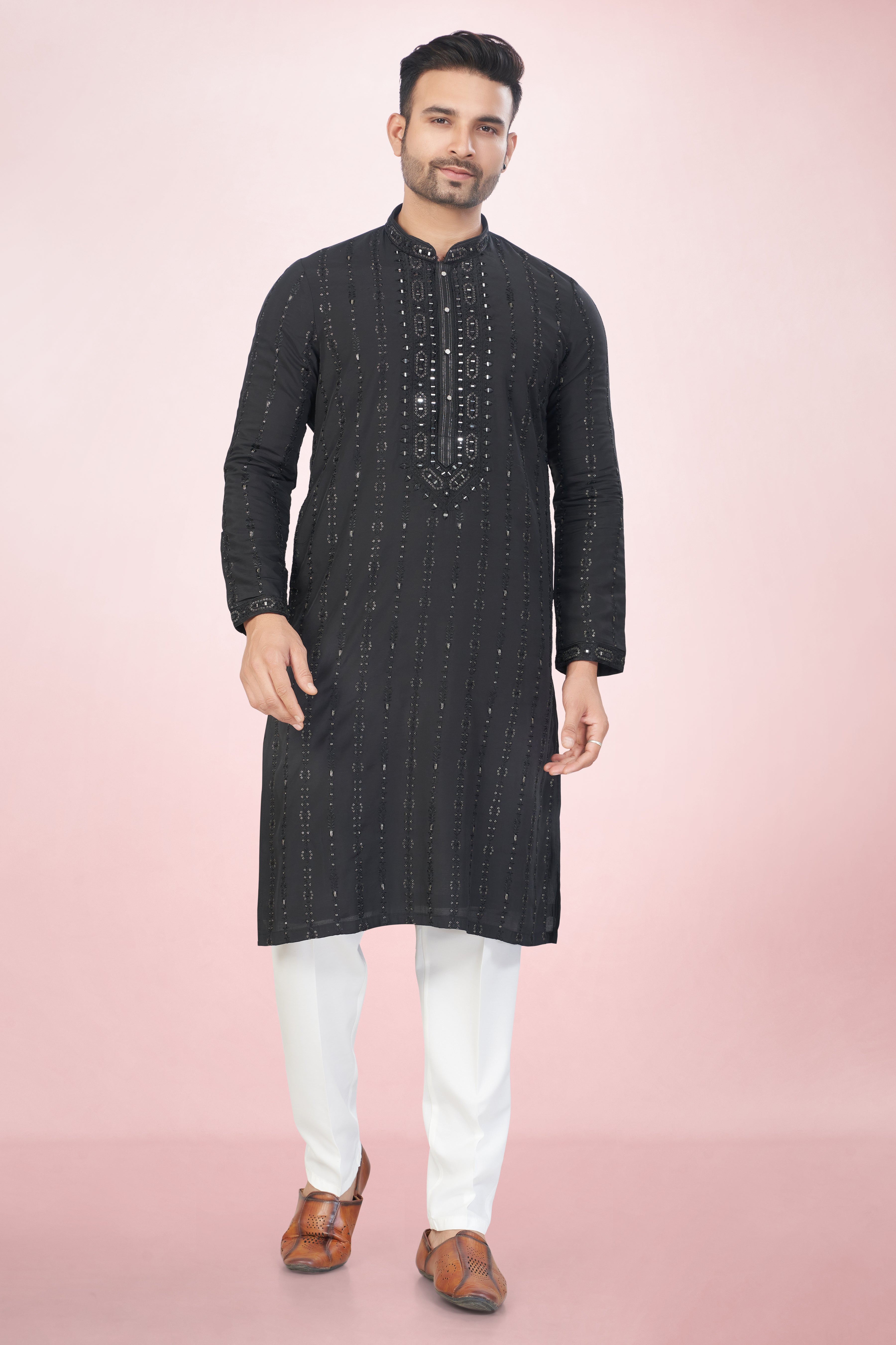 Midnight Dark Kurta Set with Subtle Mirror/Sequin Work
