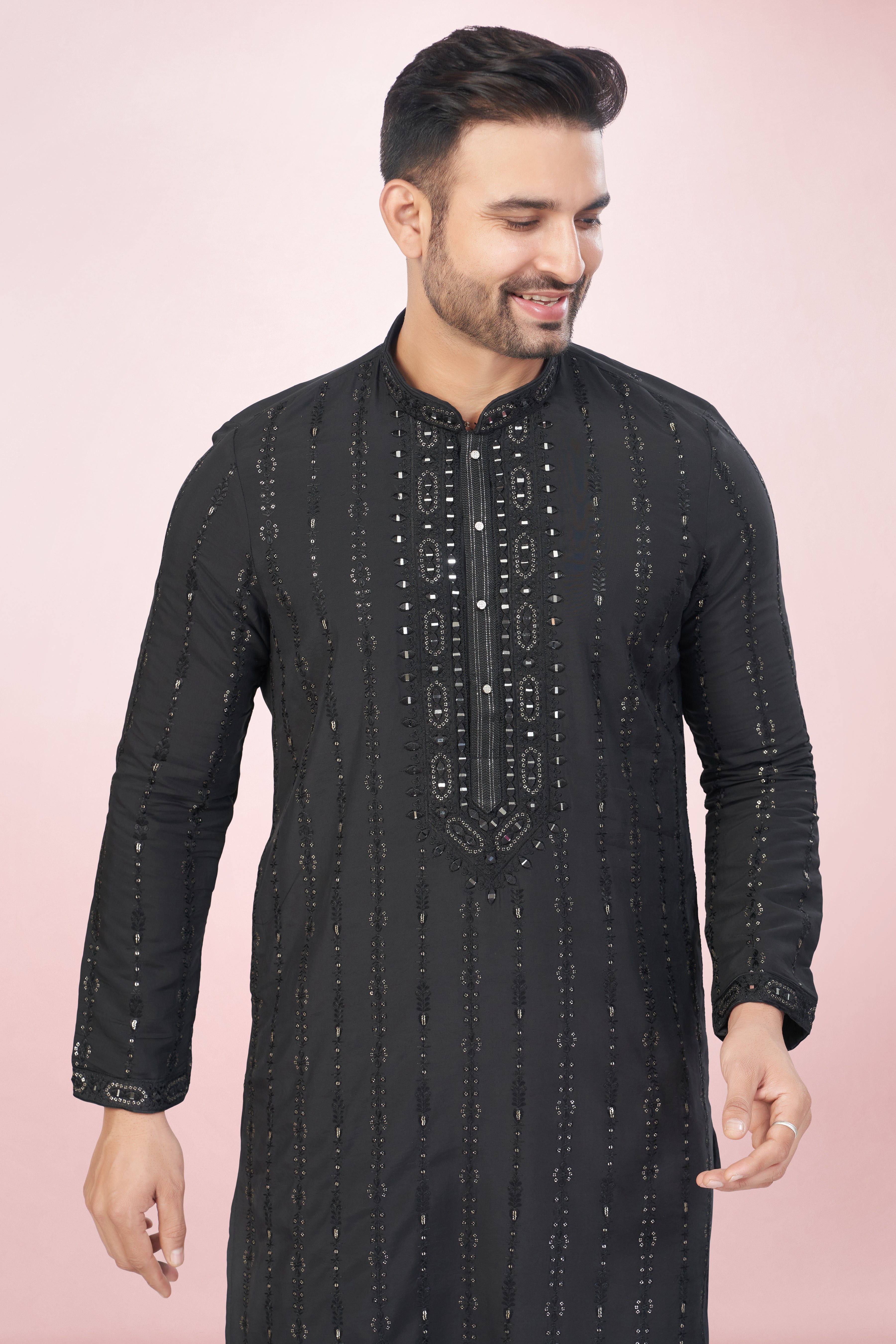 Midnight Dark Kurta Set with Subtle Mirror/Sequin Work