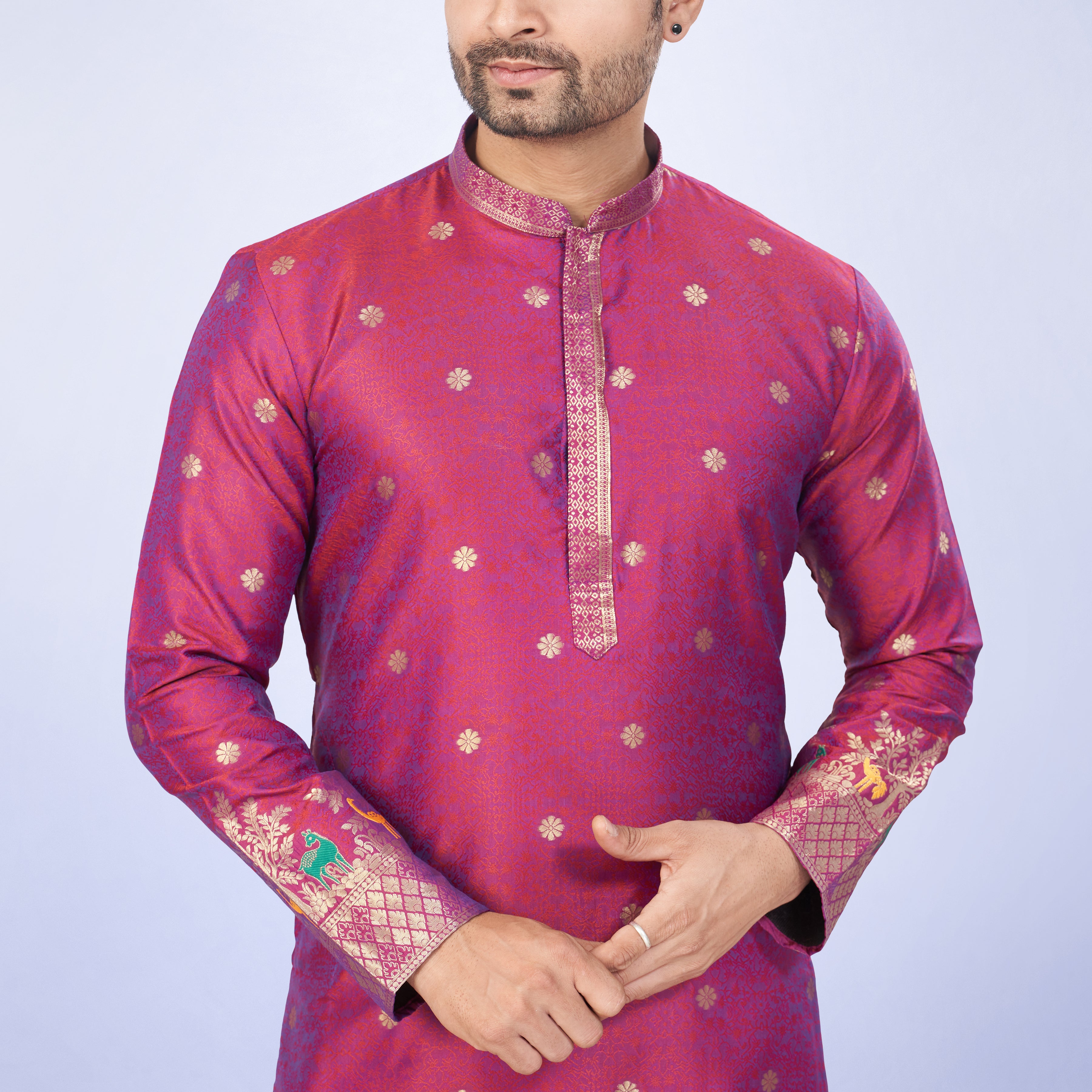 The Royal Magneta Zari-Woven Kurta Set