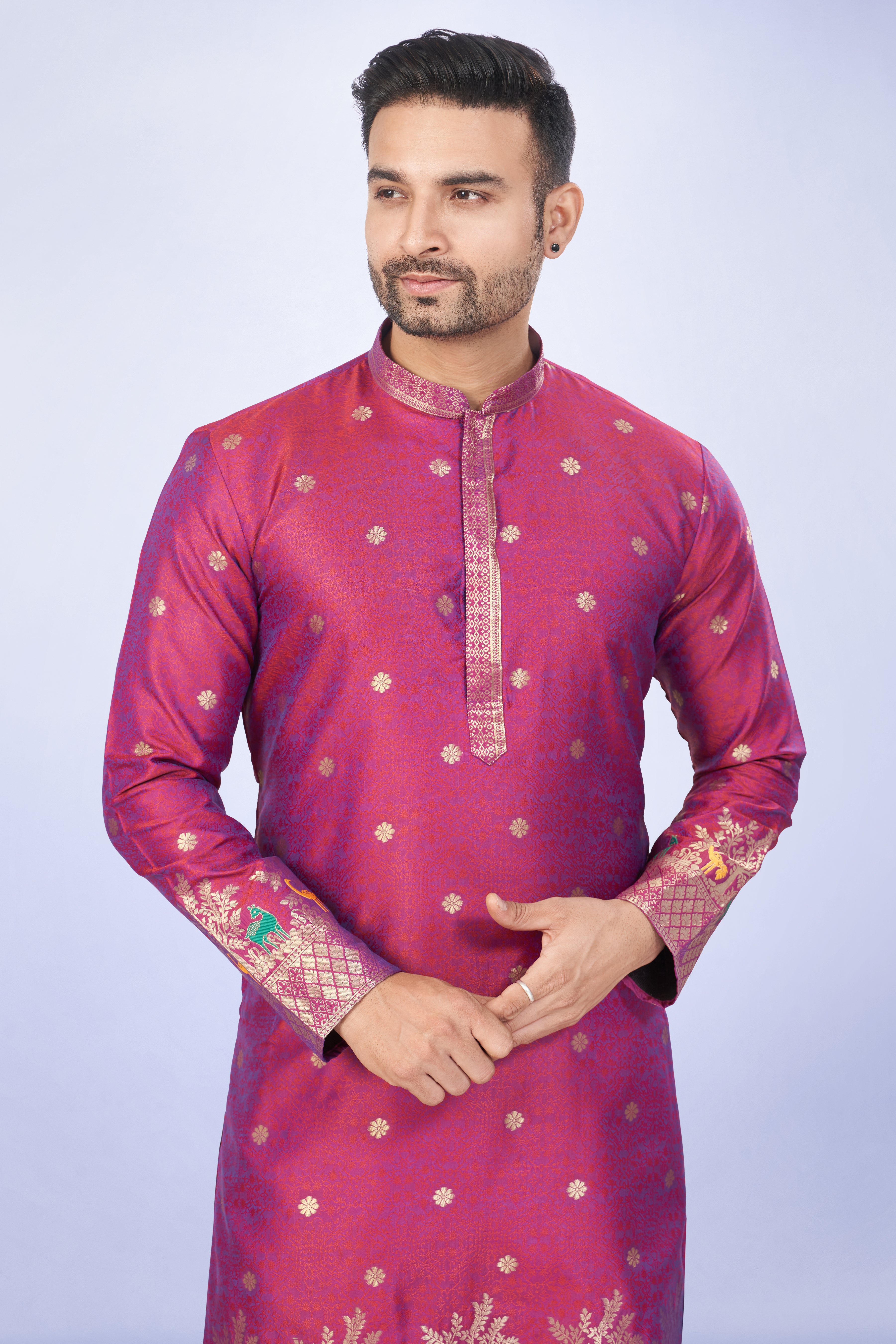 The Royal Magneta Zari-Woven Kurta Set