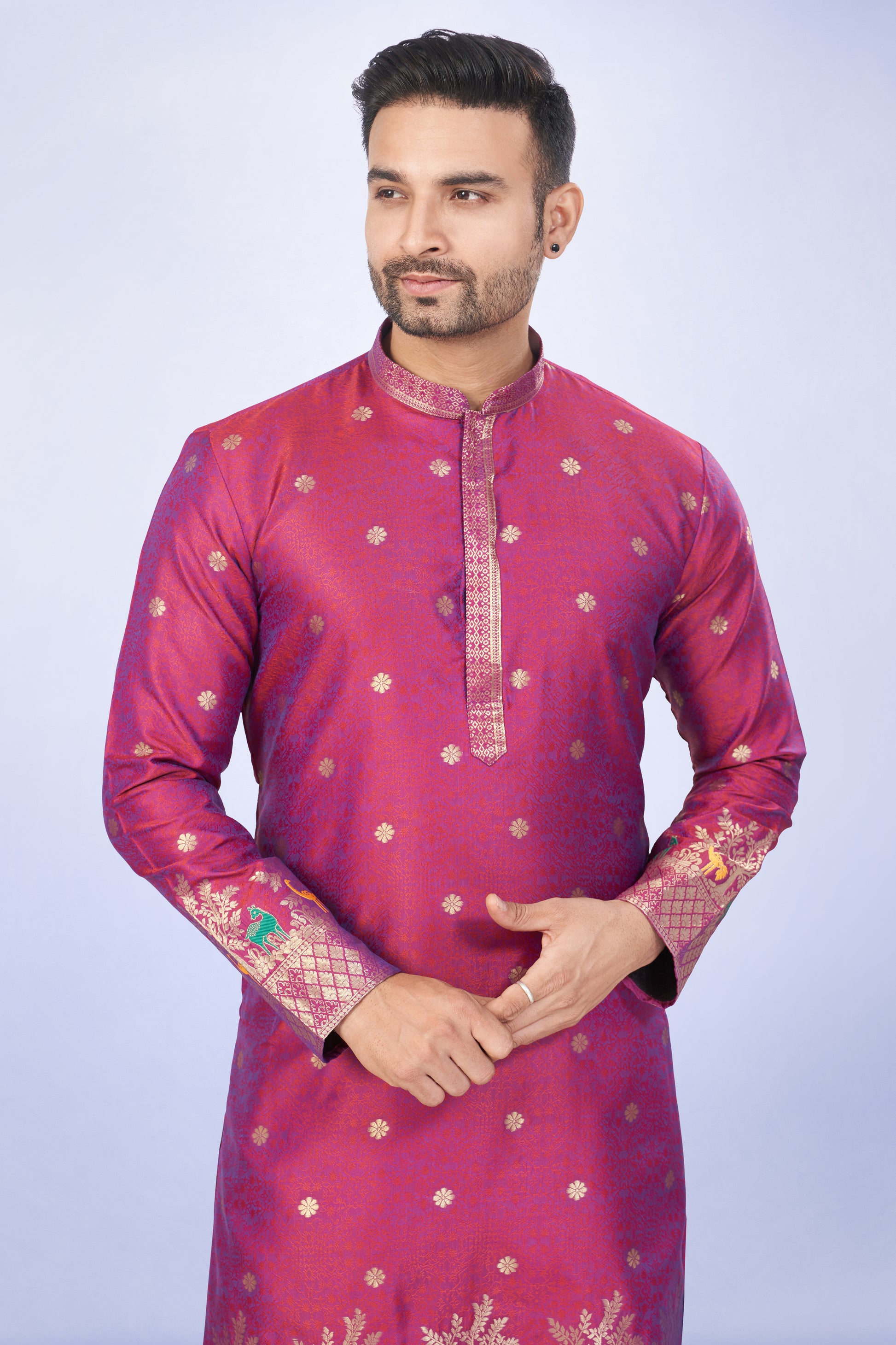 The Royal Magneta Zari-Woven Kurta Set