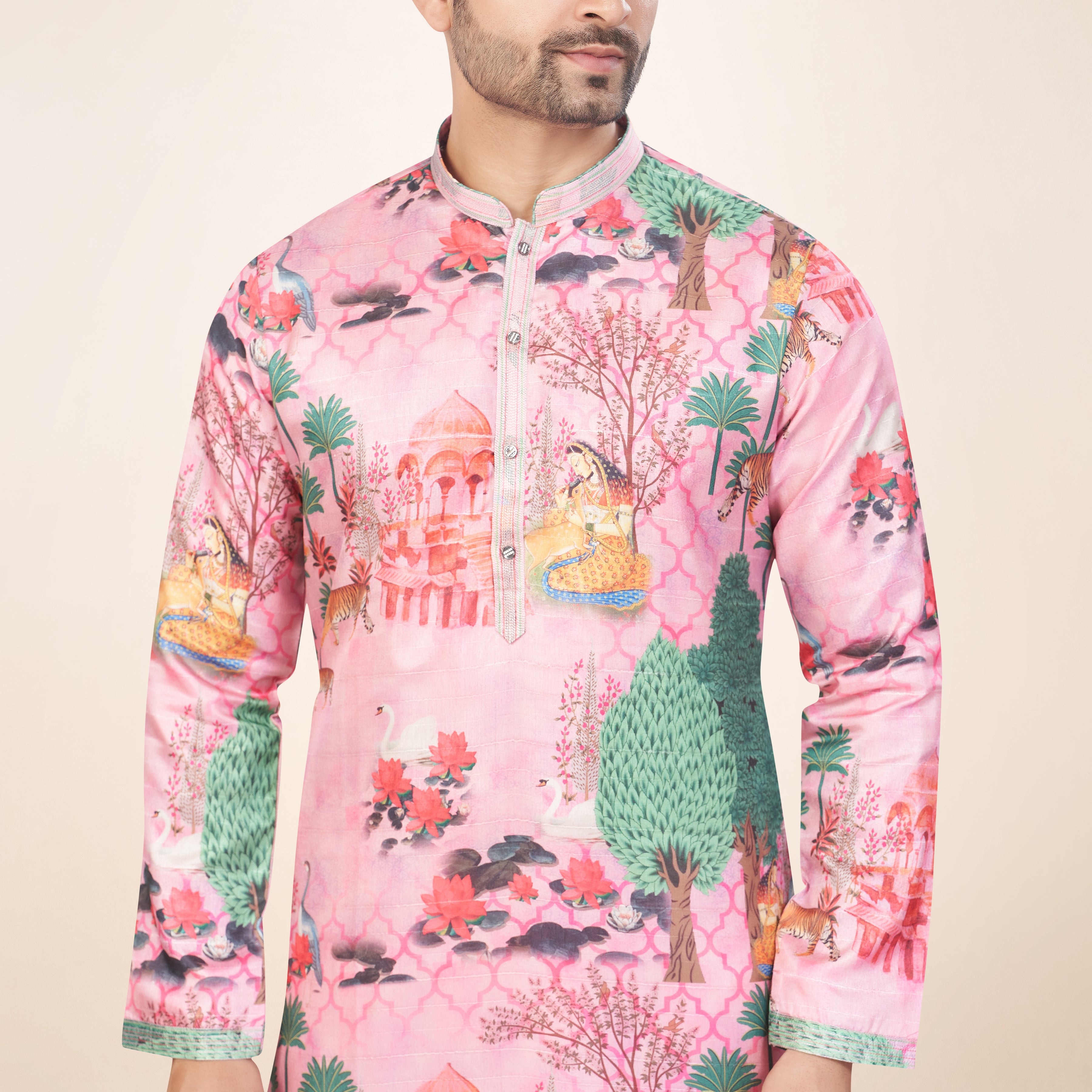 Dashing Dark Rose Printed Kurta Set