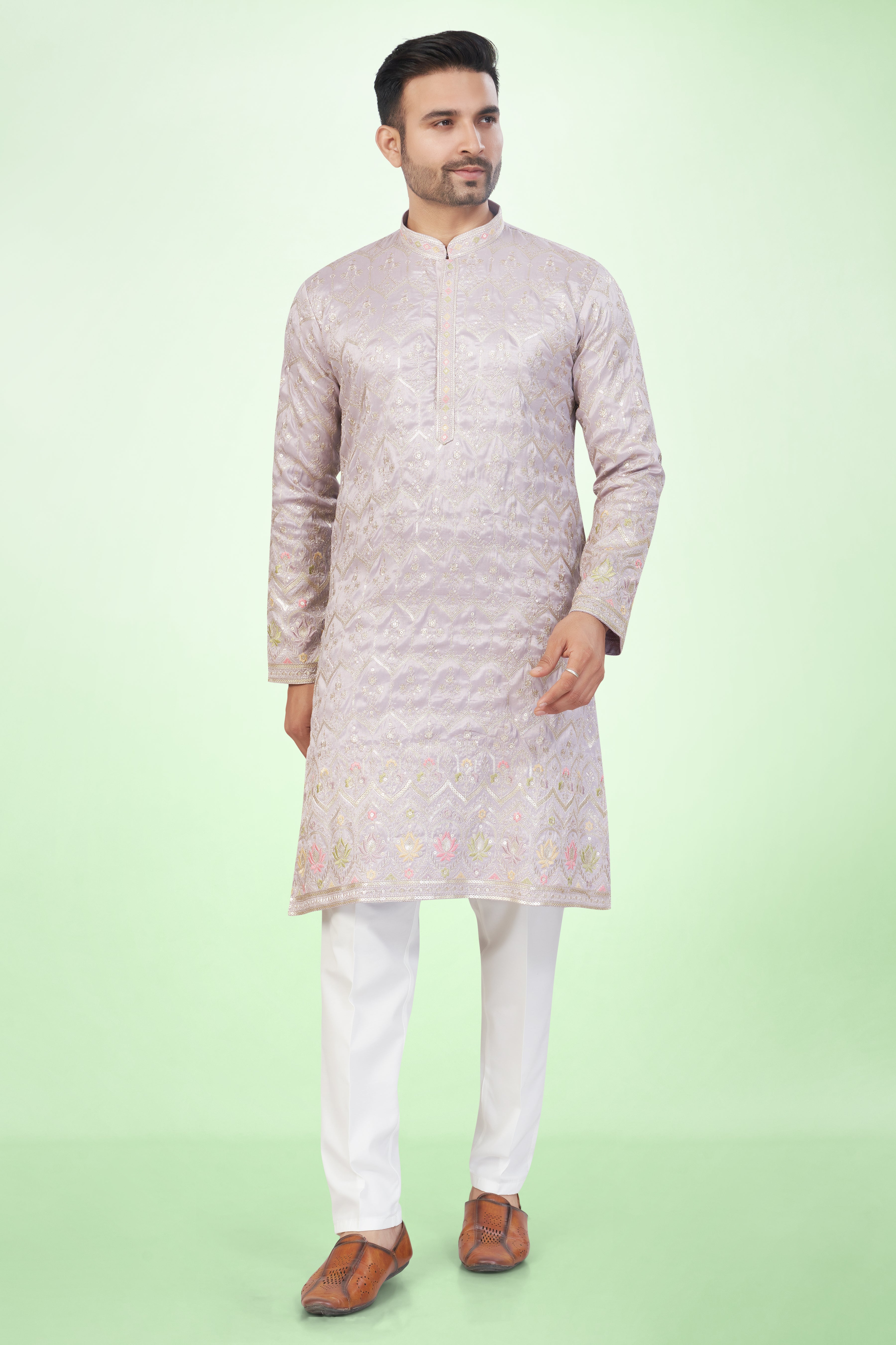 Sparkling Light Lavender Embroidered Kurta Set