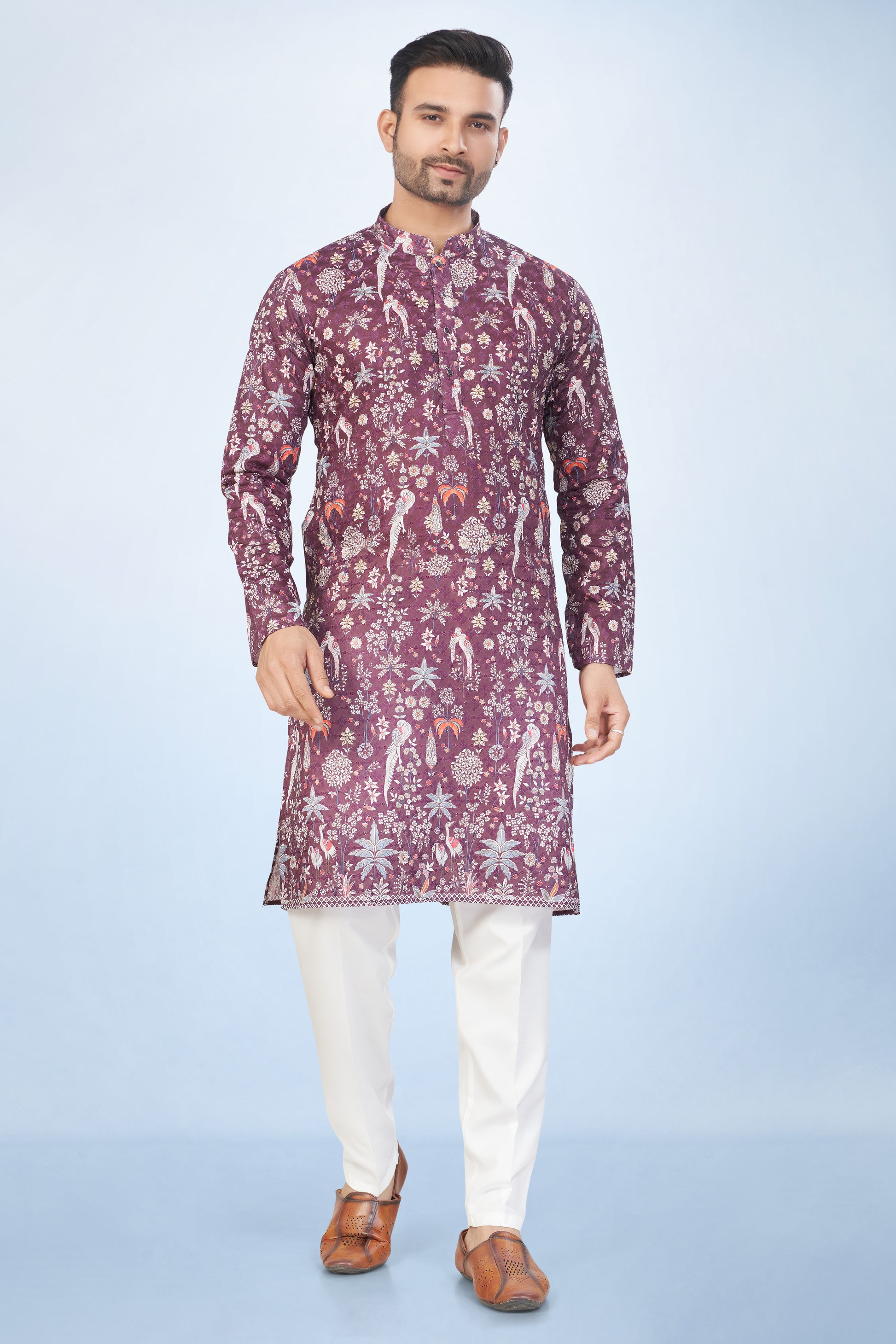 Dazzling Wine Printed Kurta