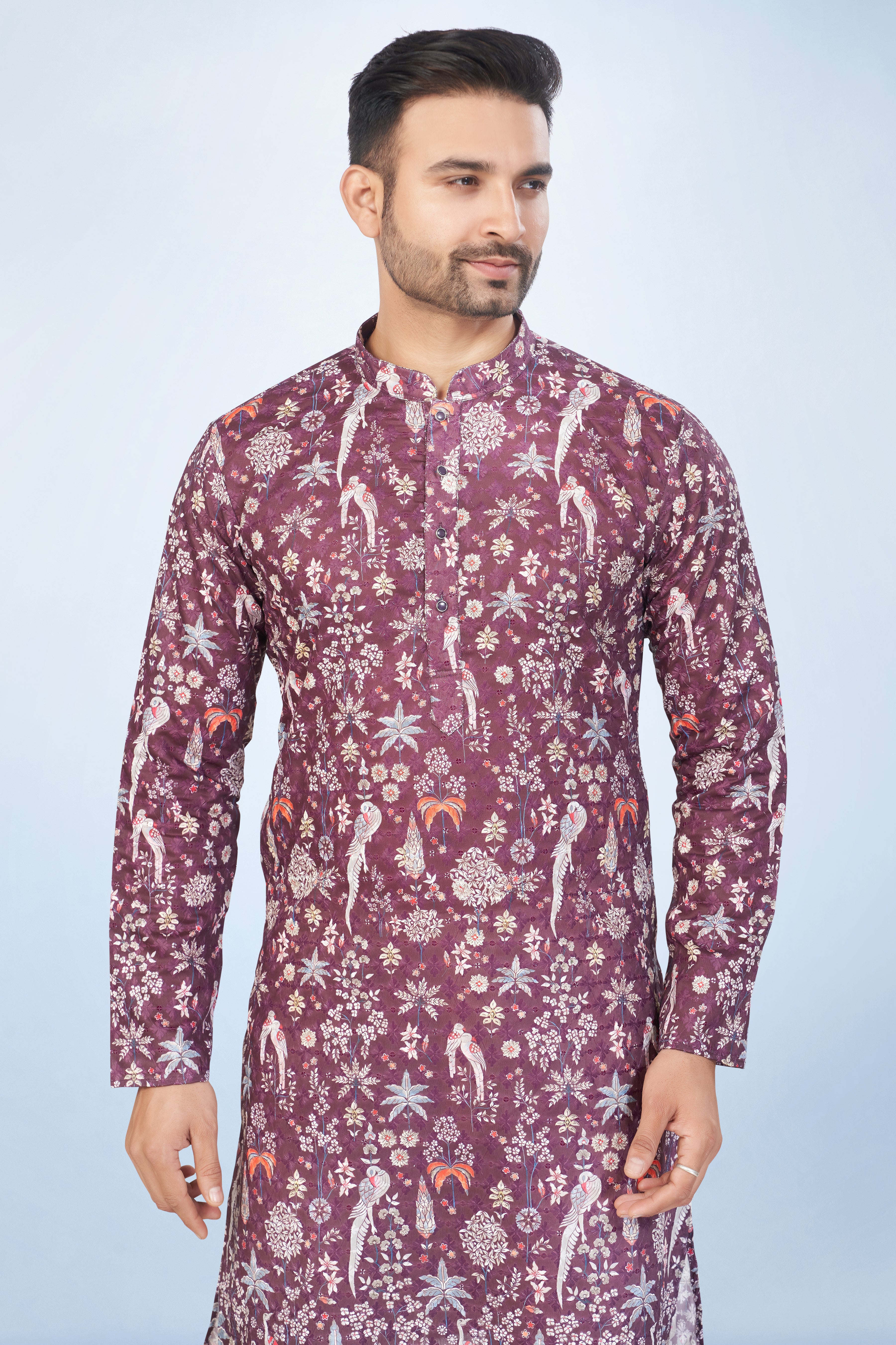Dazzling Wine Printed Kurta