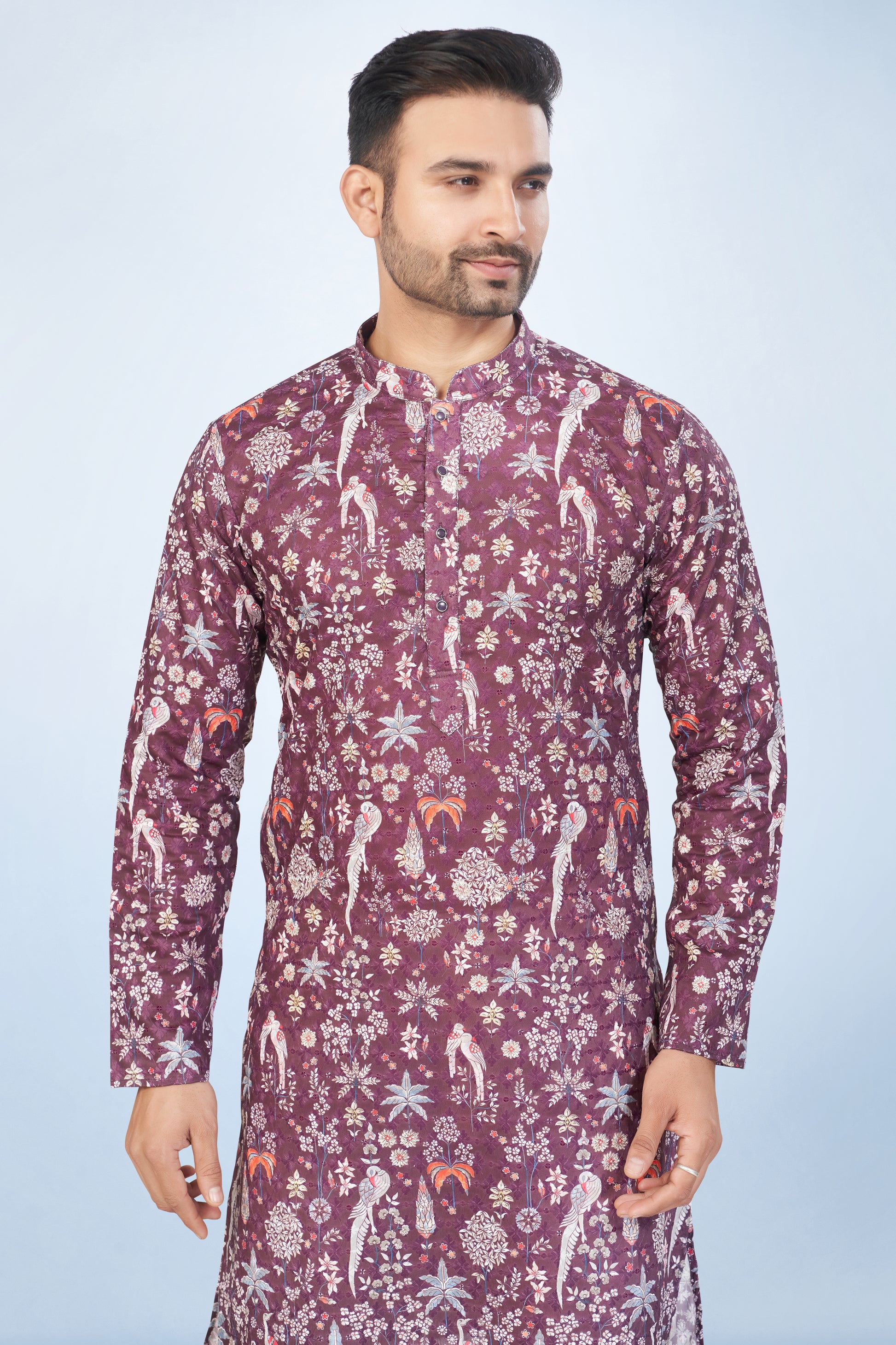 Dazzling Wine Printed Kurta