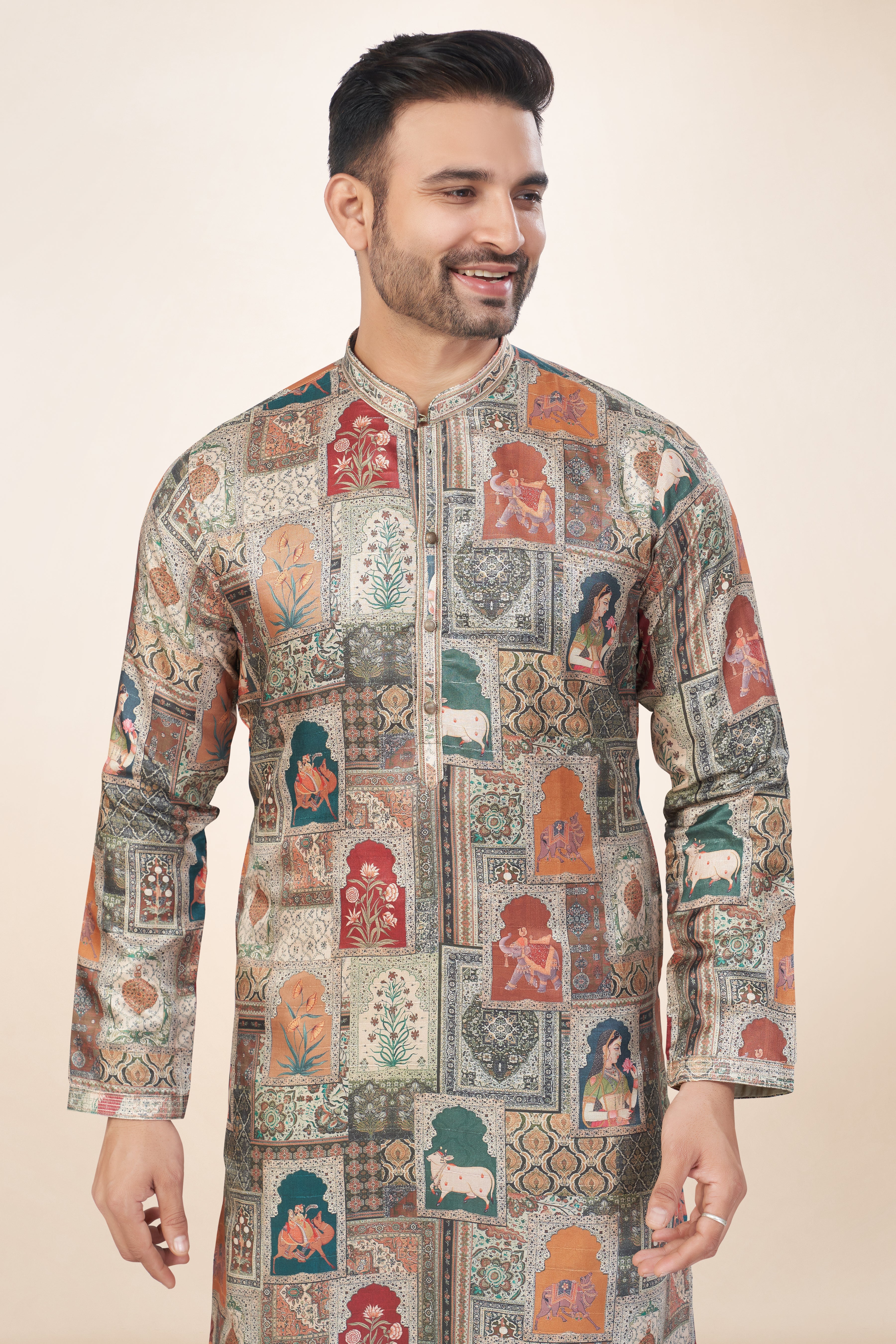 Dark Forest Green Printed Kurta Set