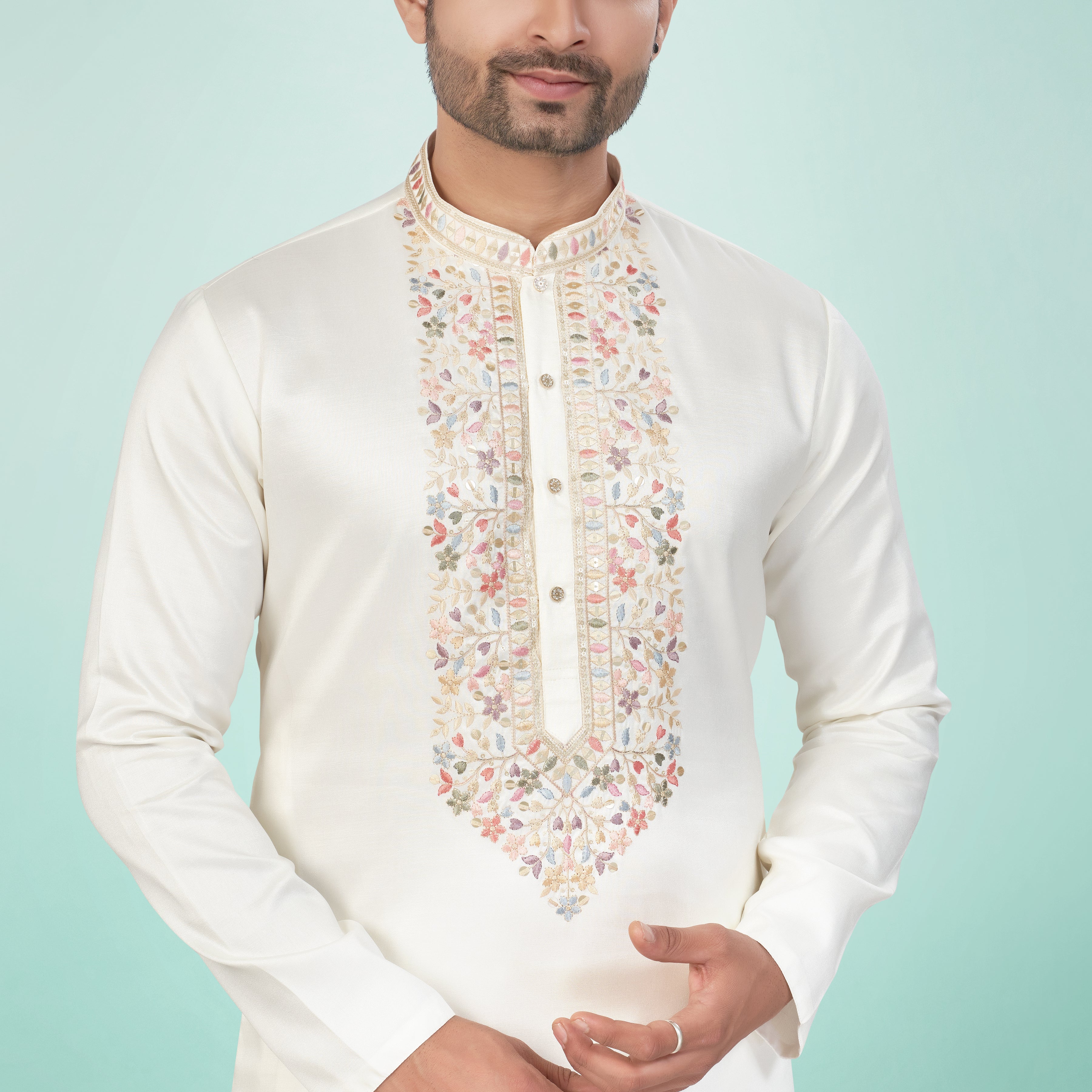 Shining Ivory Embroidered Kurta Set