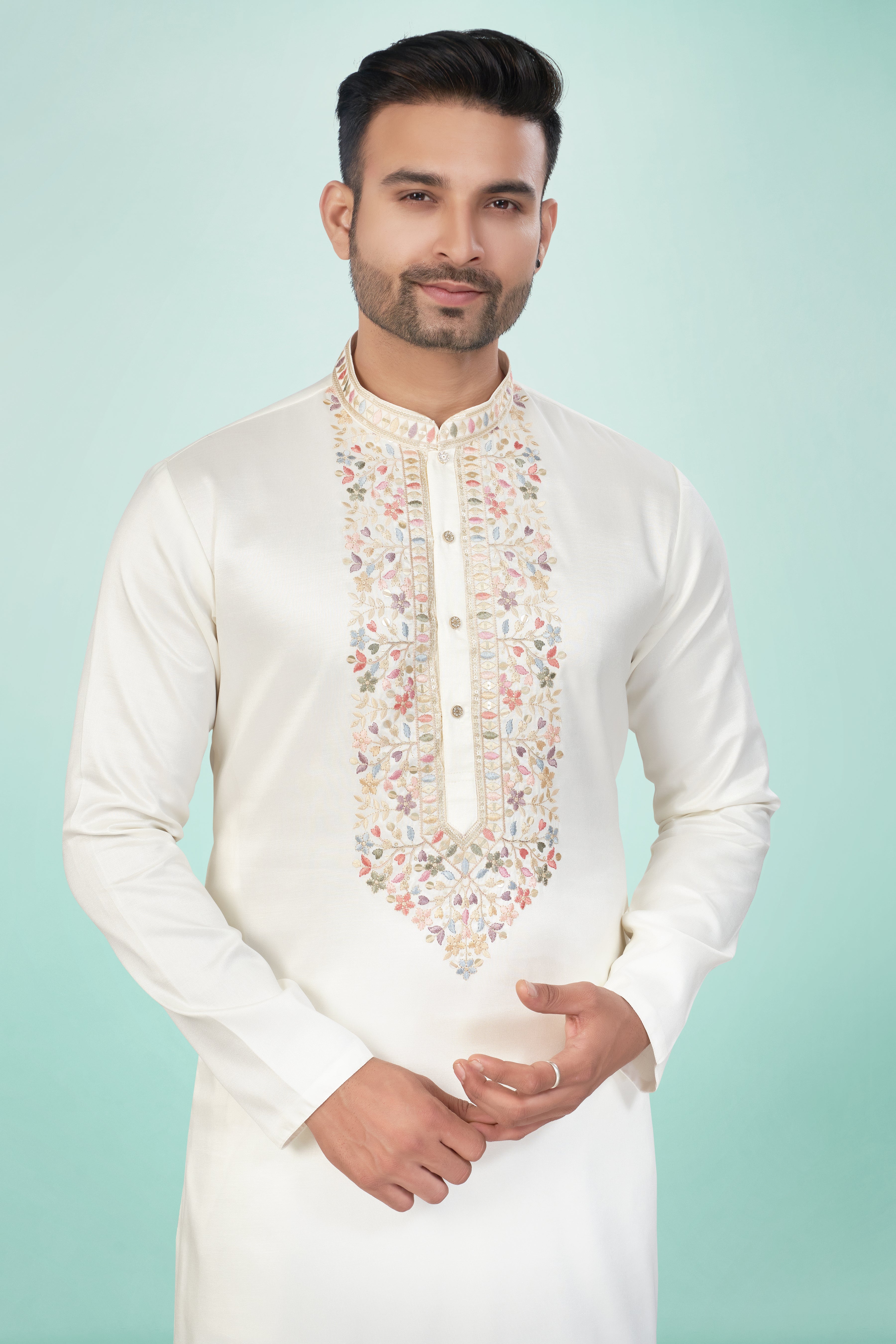 Shining Ivory Embroidered Kurta Set