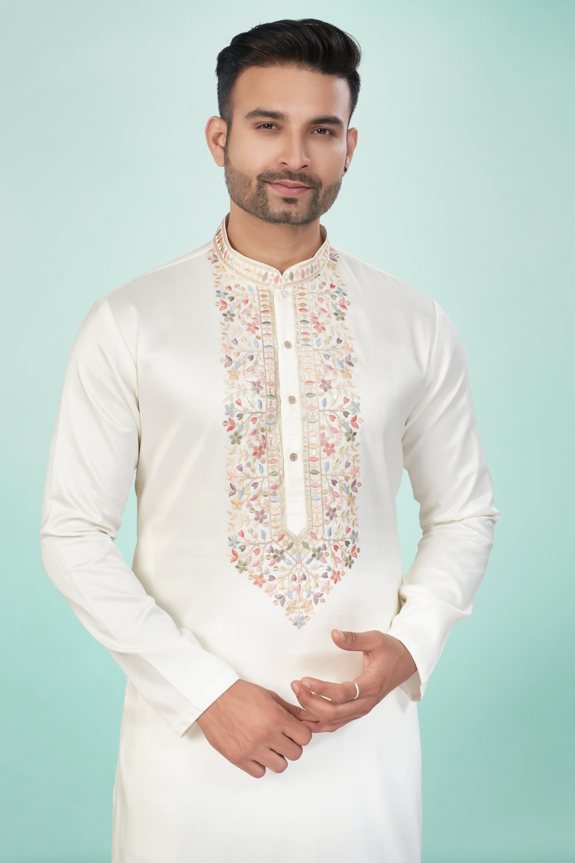 Shining Ivory Embroidered Kurta Set