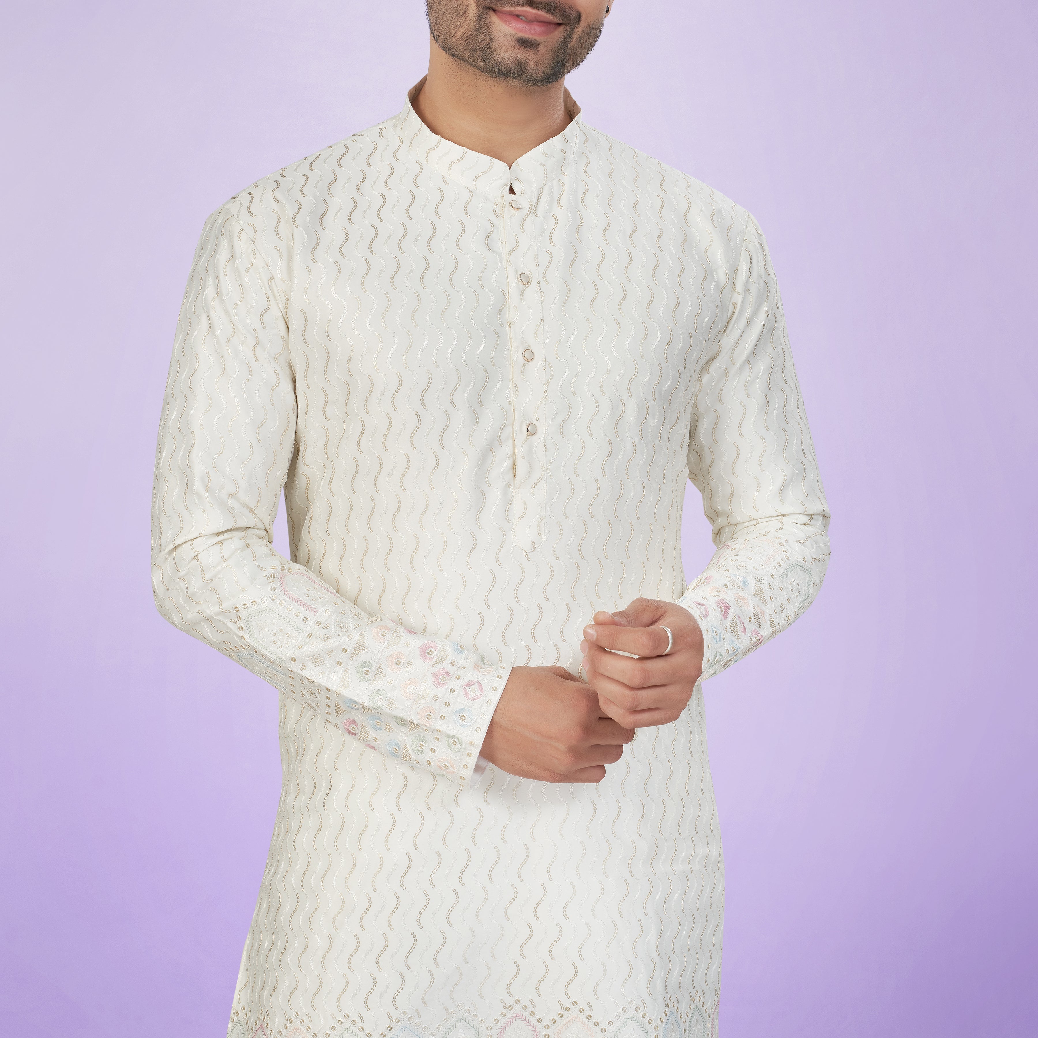 Stunning Off-White Embroidered Kurta