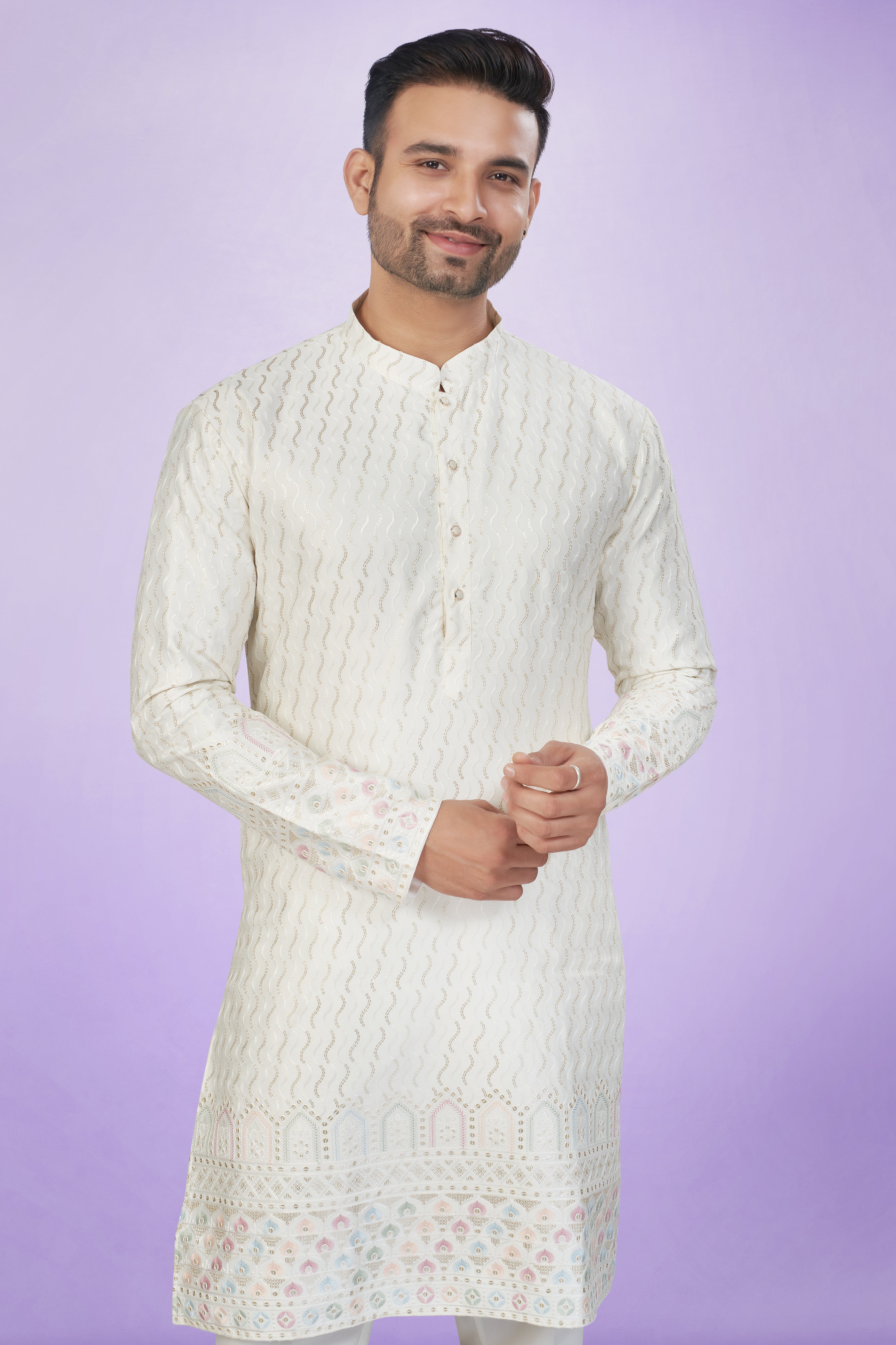 Stunning Off-White Embroidered Kurta