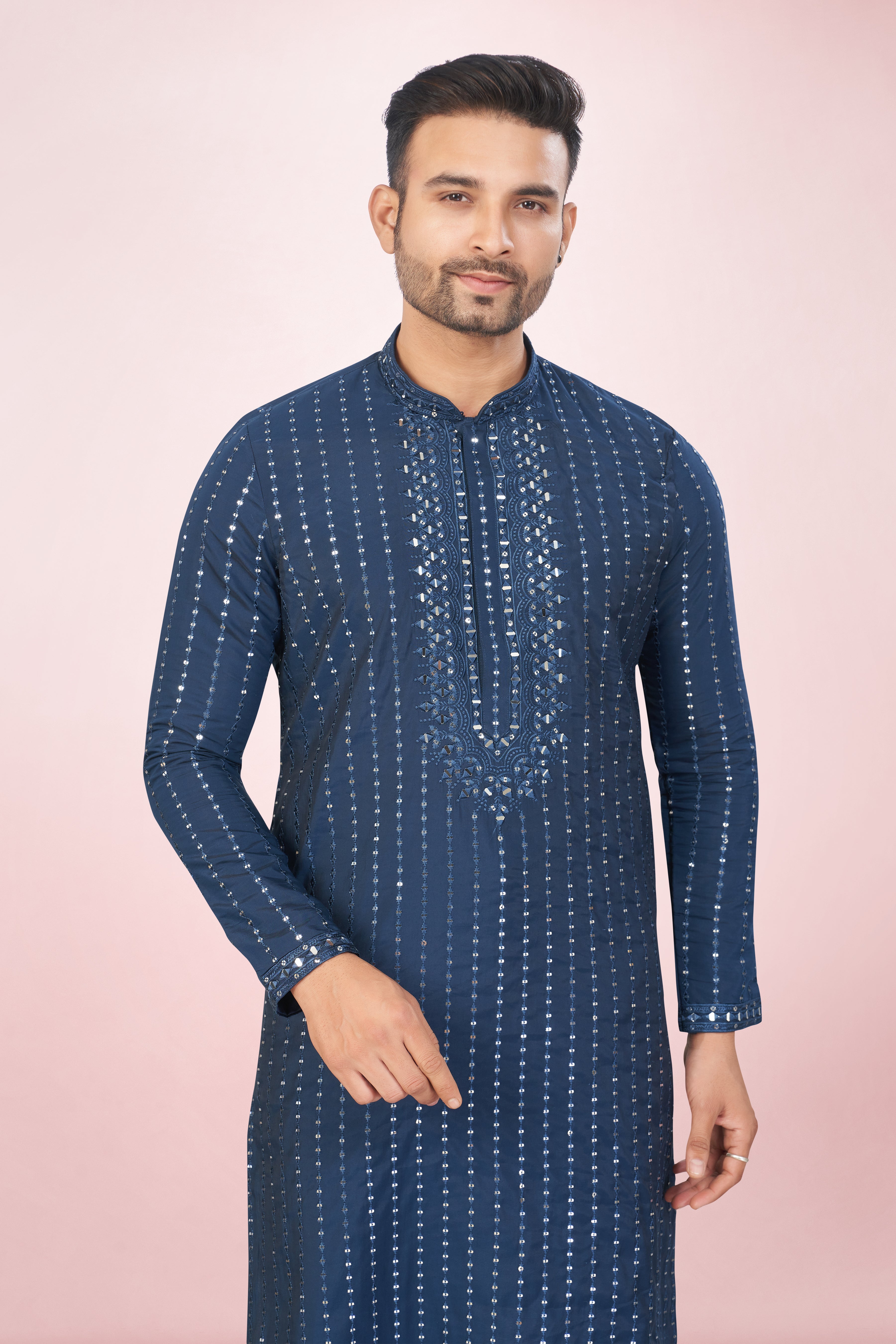 Midnight Navy Blue Mirror Work Kurta Set