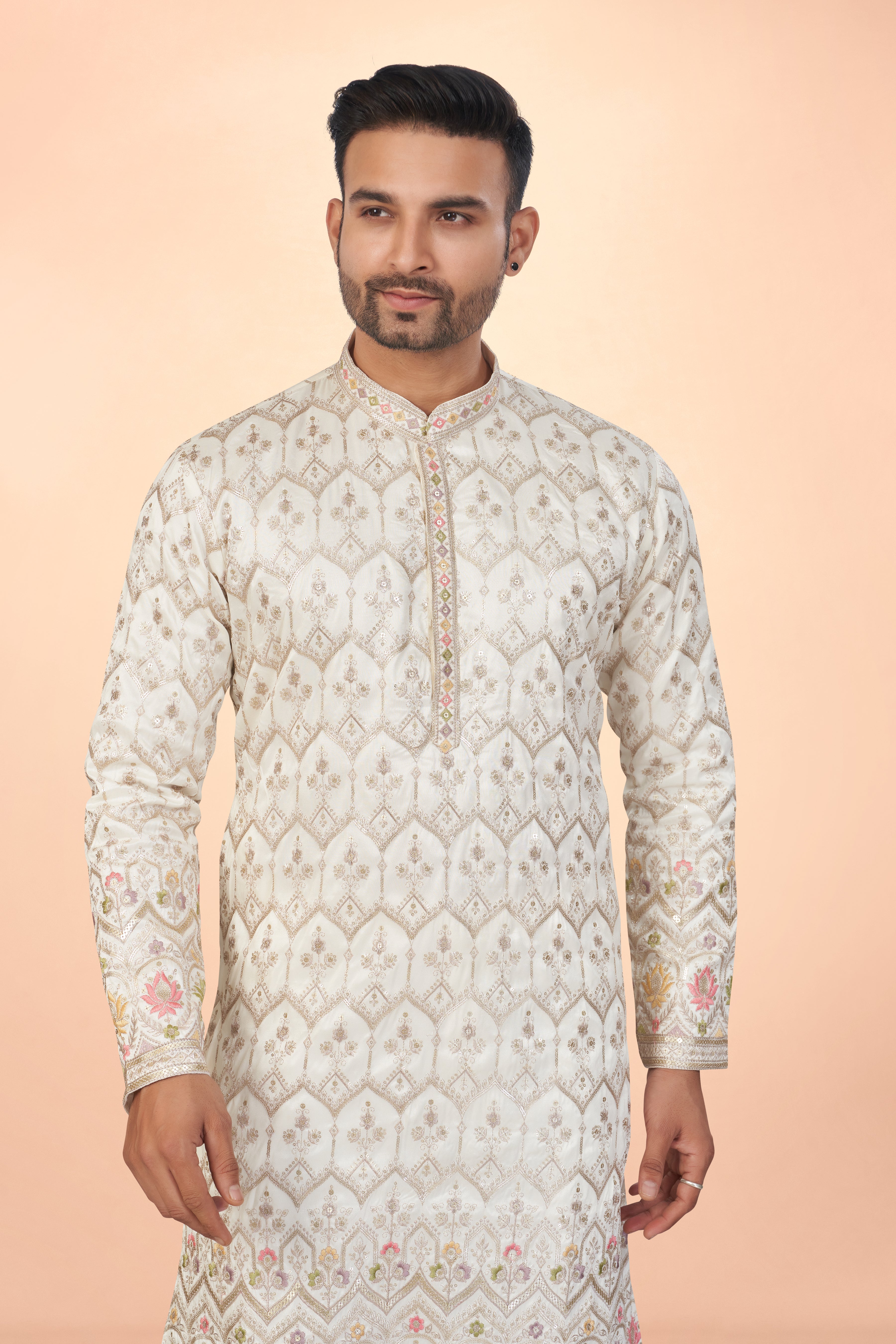 Awesome Off-White Embroidered Kurta Set
