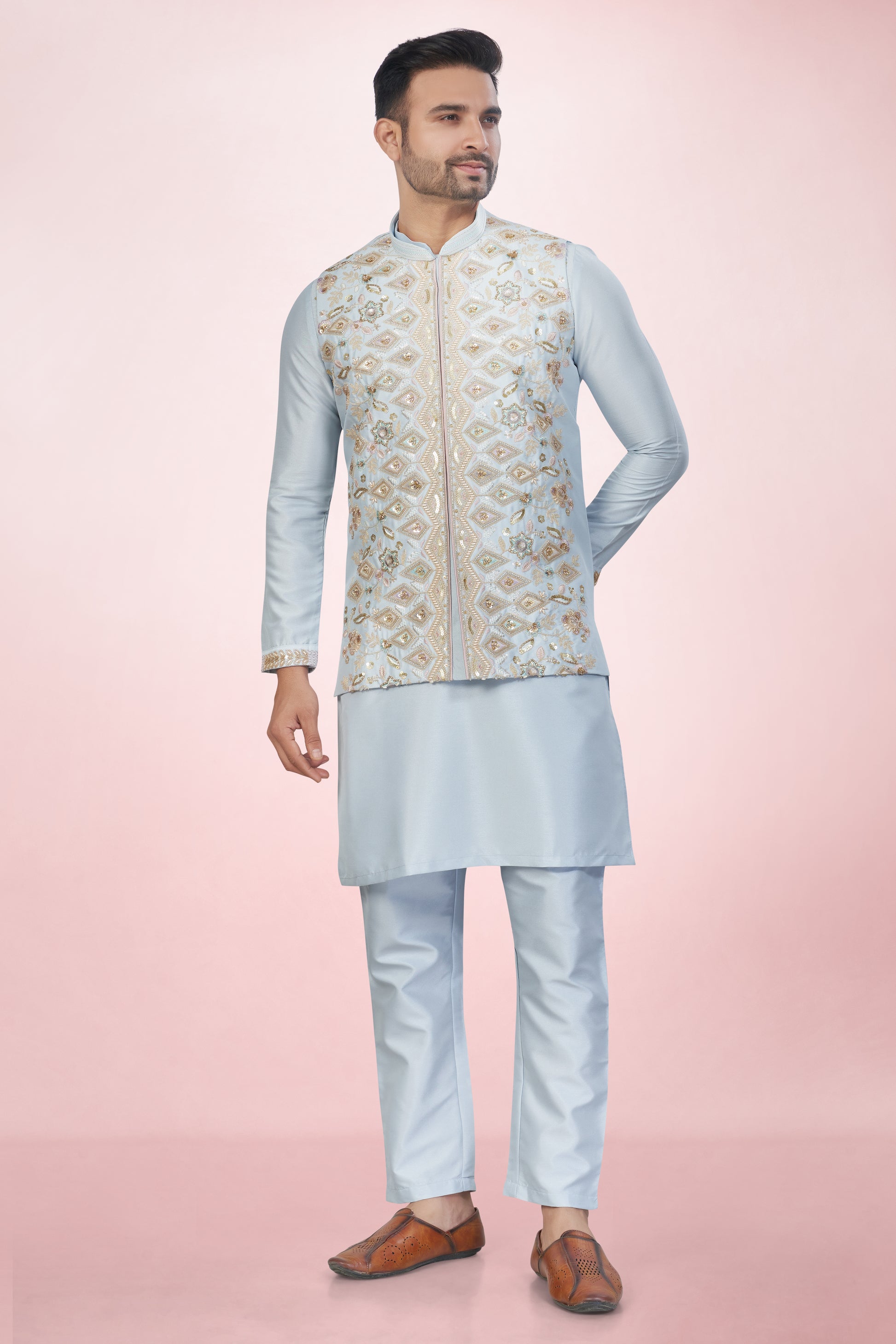 Solid Sky Blue Jacket Suit