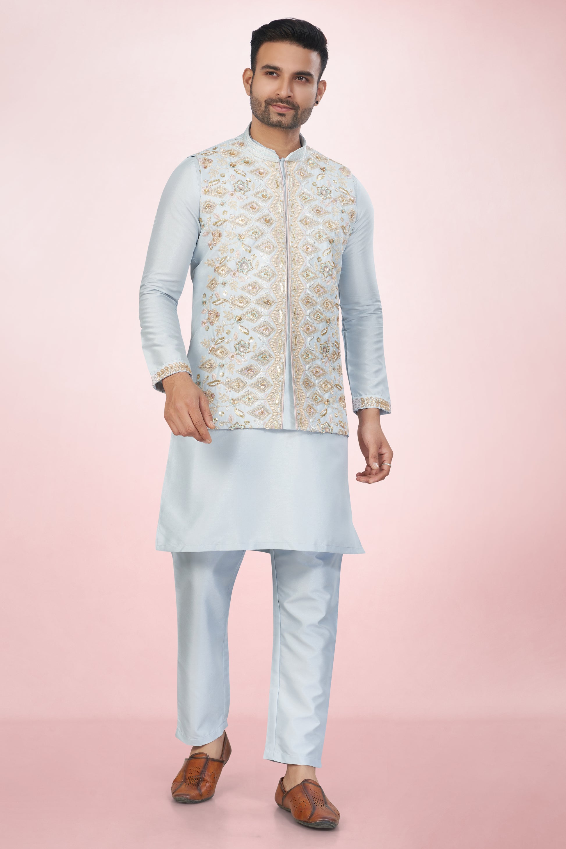 Solid Sky Blue Jacket Suit